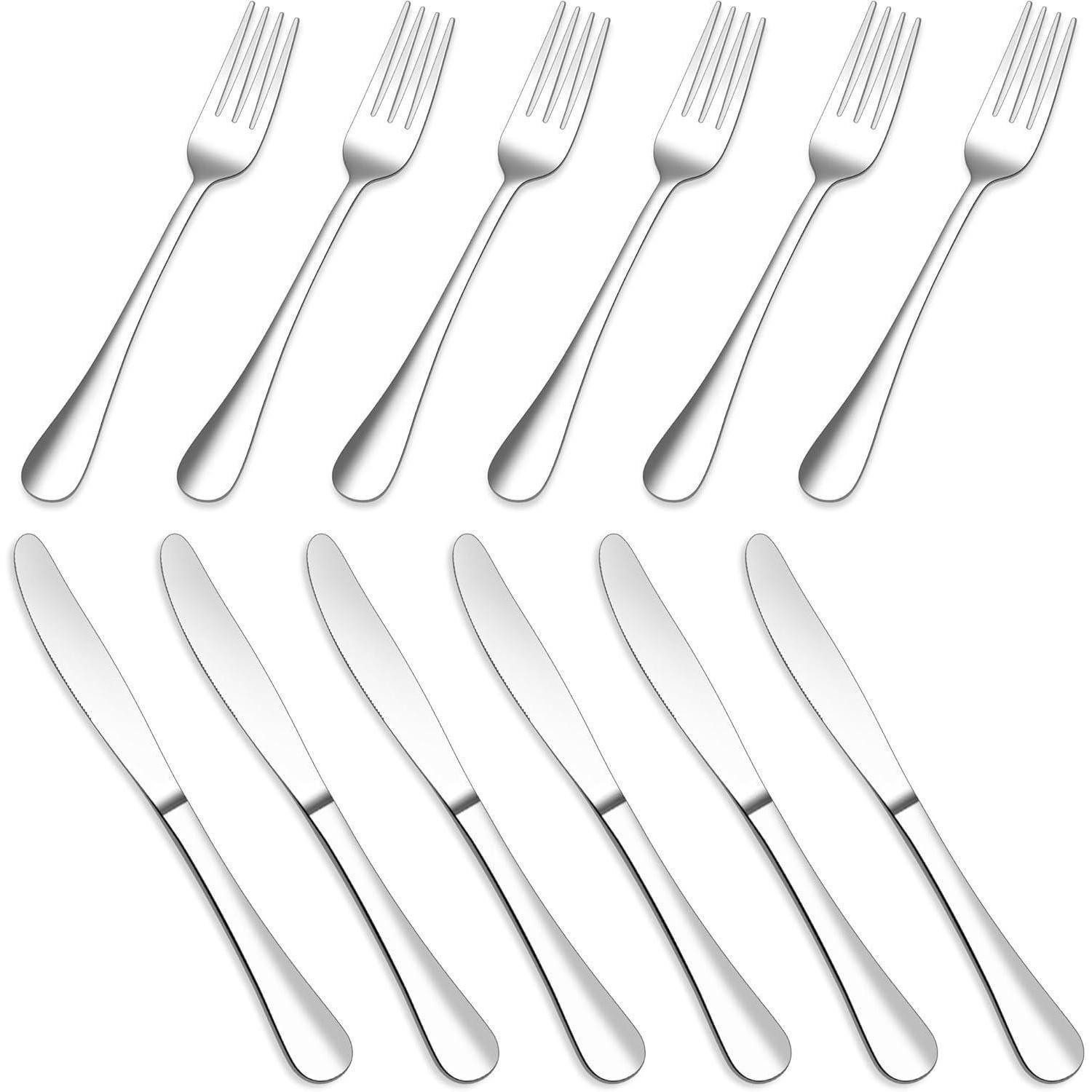 LuxusKollektion Steakbesteck Steakbesteck 12teilig Edelstahl Tafelmesser 12 Runder Griff