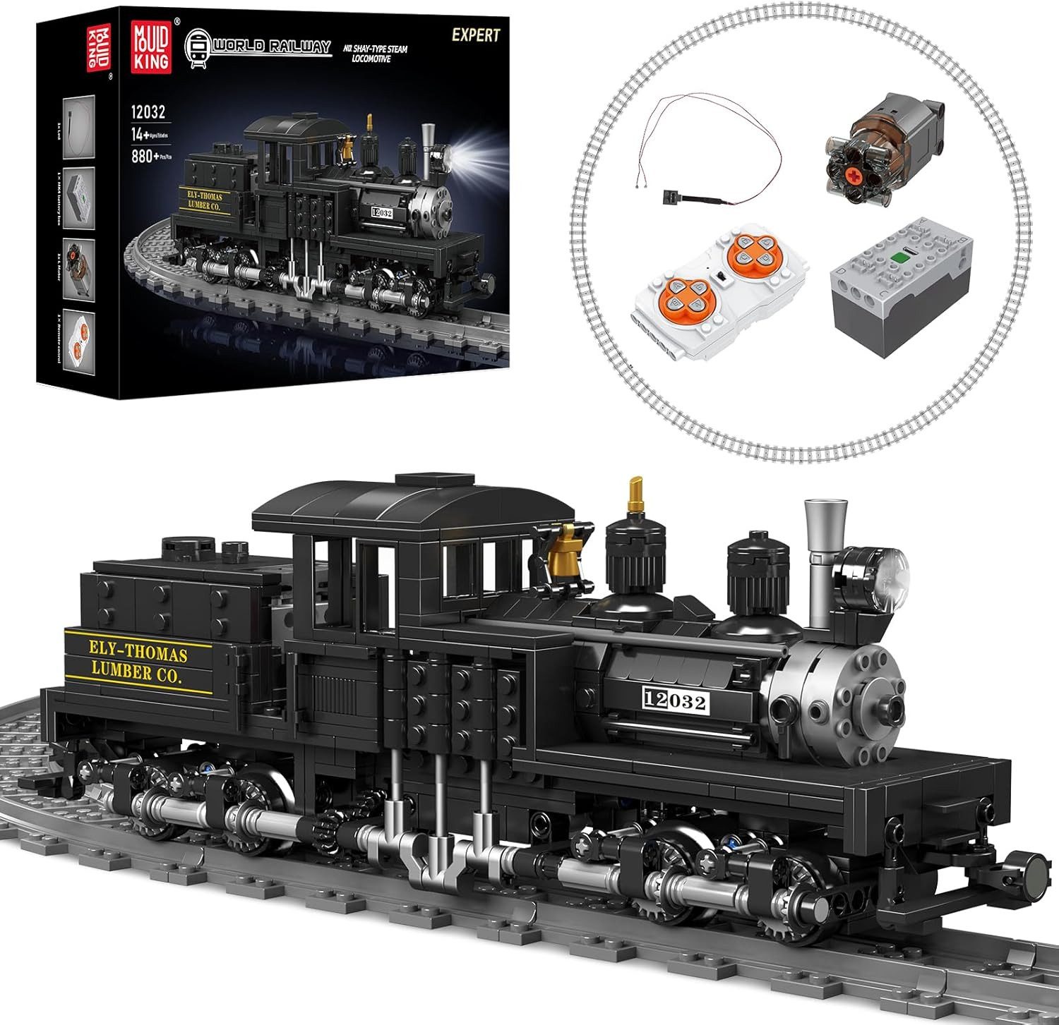 Mould King Mould King 12032 Shay Lokomotive mit 880 Teilen Konstruktions-Spielset, (800 St)