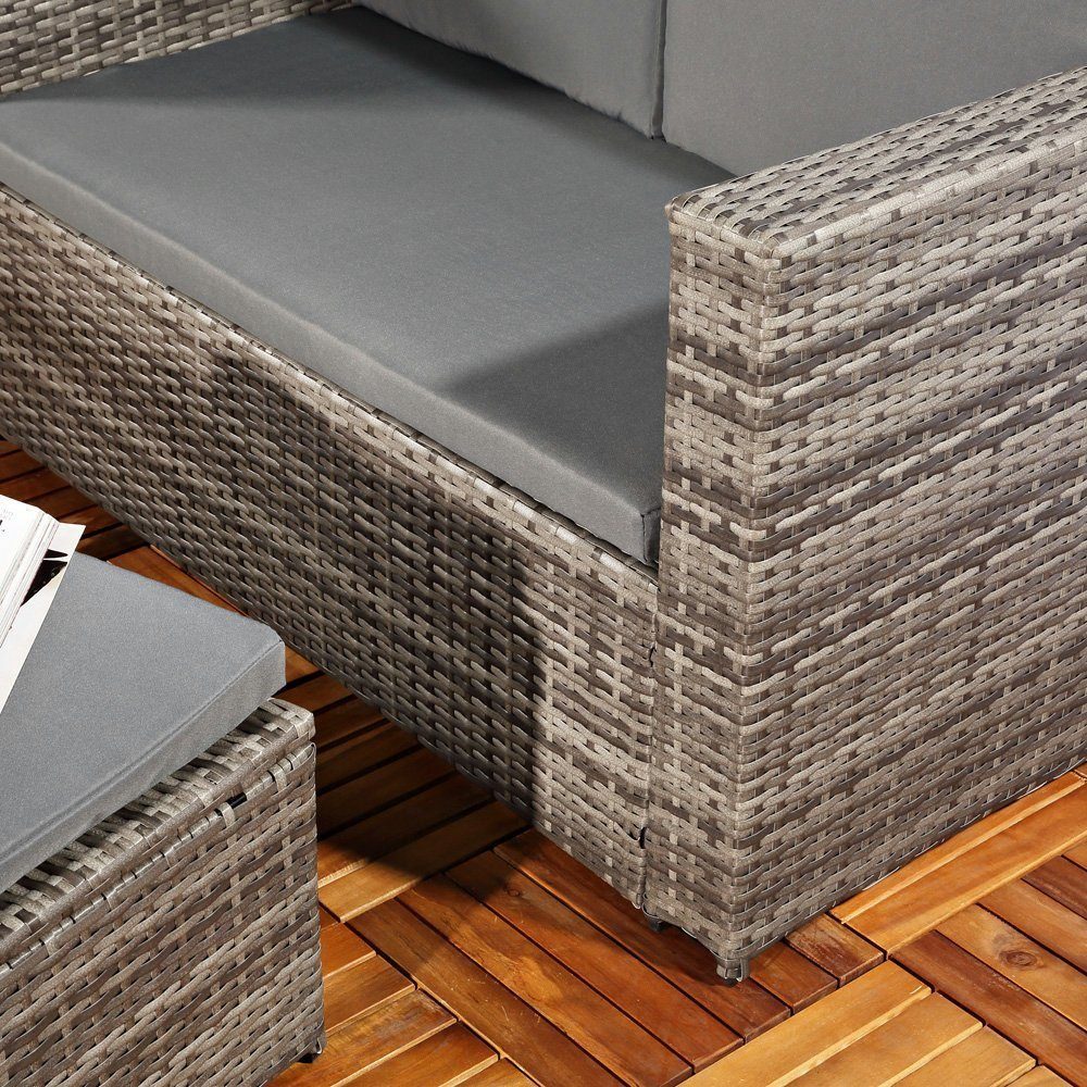 Melko Gartenlounge-Set Gartensofa Lounge Sessel Gartenmöbel Polyrattan Fußbank Sitzgarnitur, (Set), Kissen inkl. Reißverschluss, daher abnehm- und waschbar