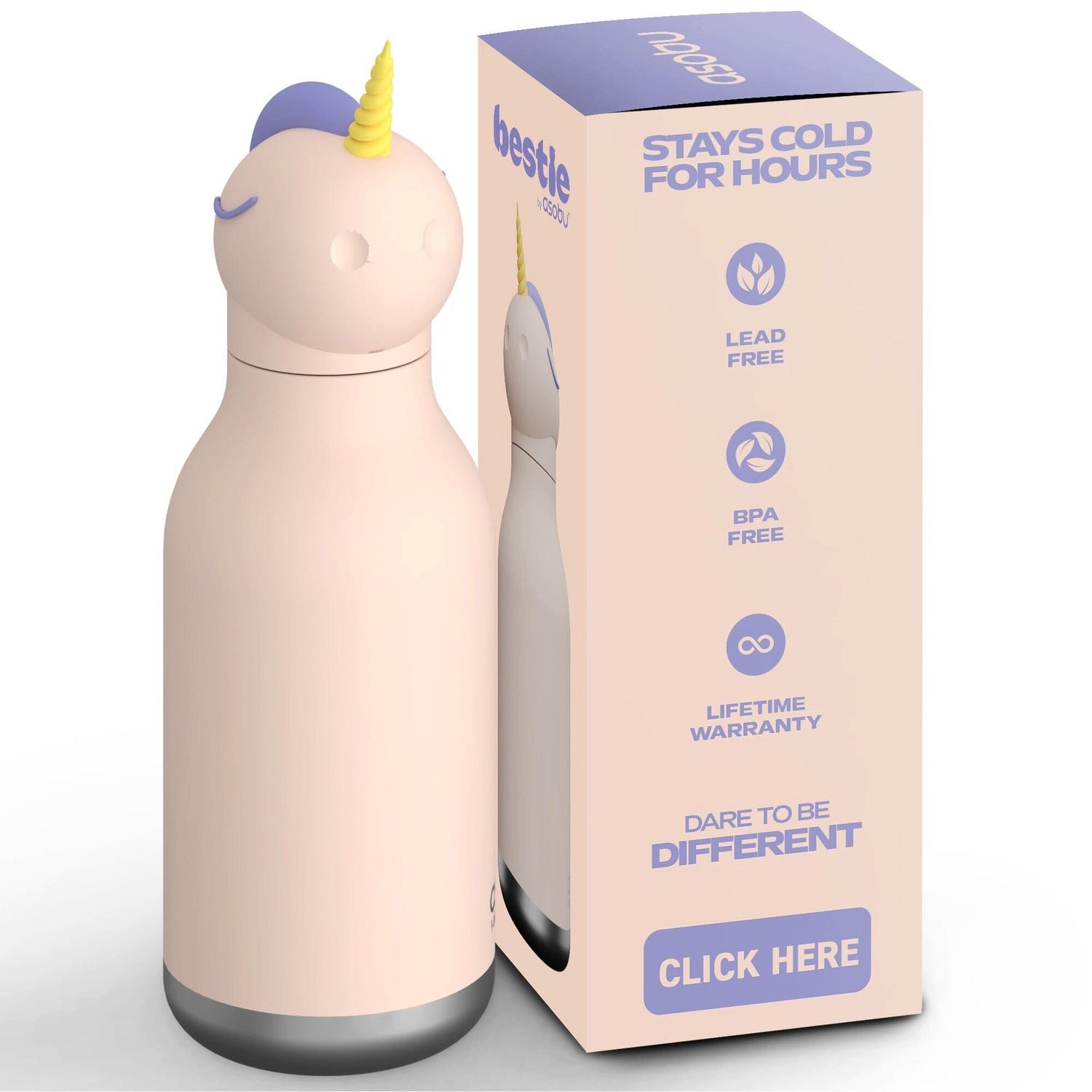 ASOBU Trinkflasche asobu Bestie Bottle Einhorn -Sparkle- Unicorn – isolierte Kindertrinkf