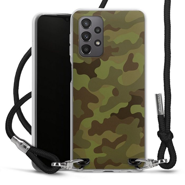 DeinDesign Handyhülle Camouflage Tarnmuster Black & Bold Military Denim Camo Samsung Galaxy A23 5G Handykette Hülle mit Band Case zum Umhängen