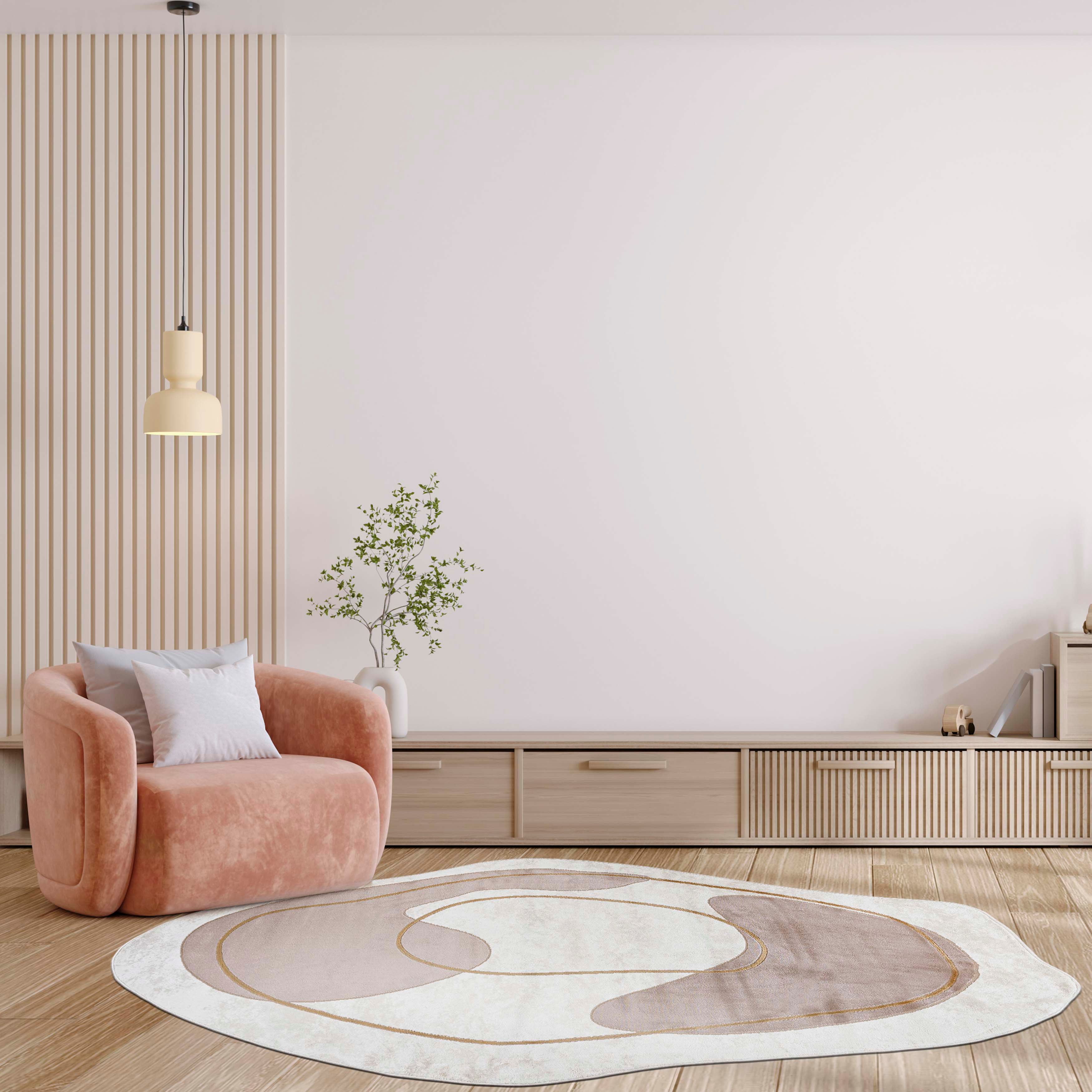 Mazovia Designteppich Modern Unregelmäßig Teppich Weich Teppich für Wohnzimmer Beige Creme, 80 x 150 cm, Fußbodenheizung