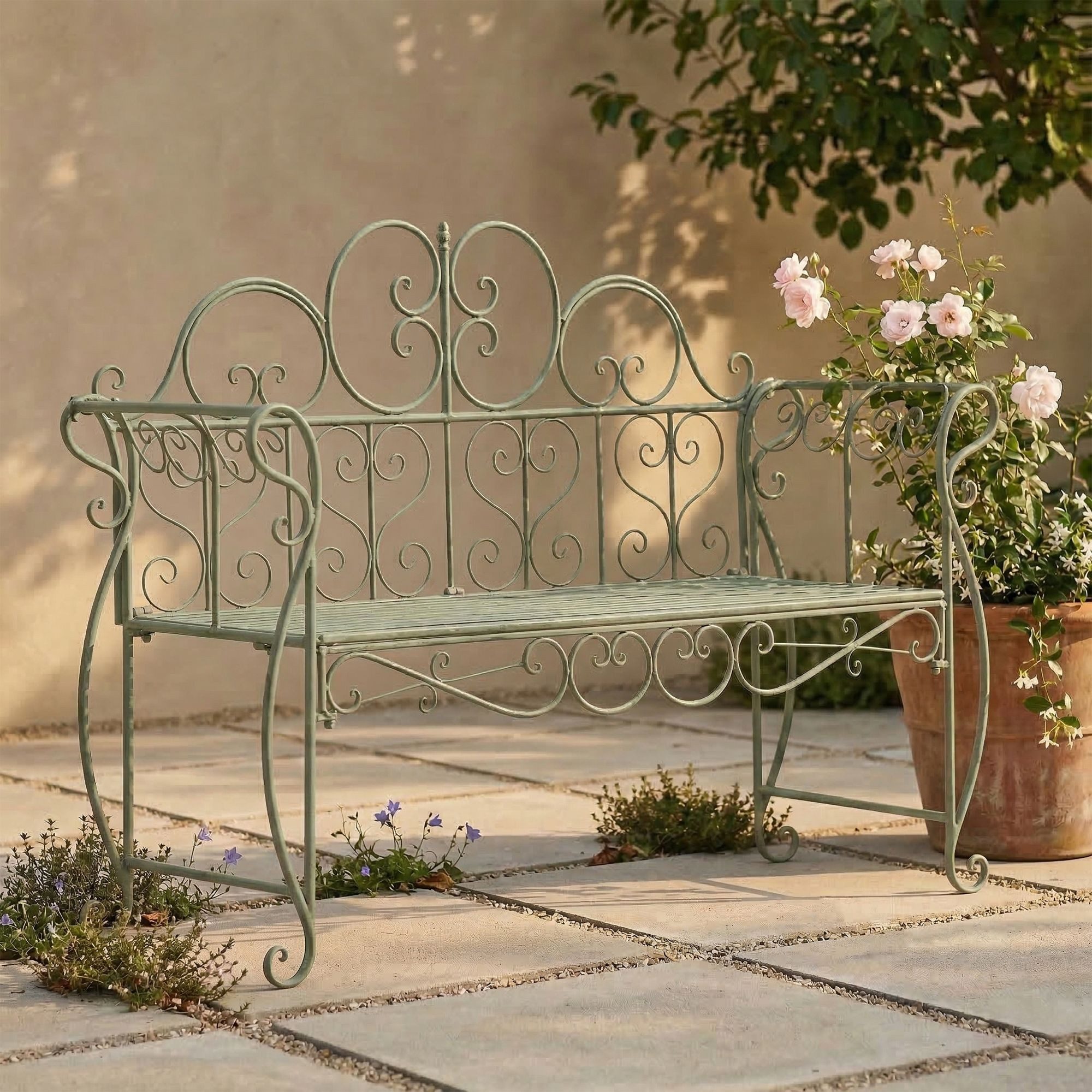 furnicato Gartenbank Minna 128x46x94 cm antik-grün (1-St)