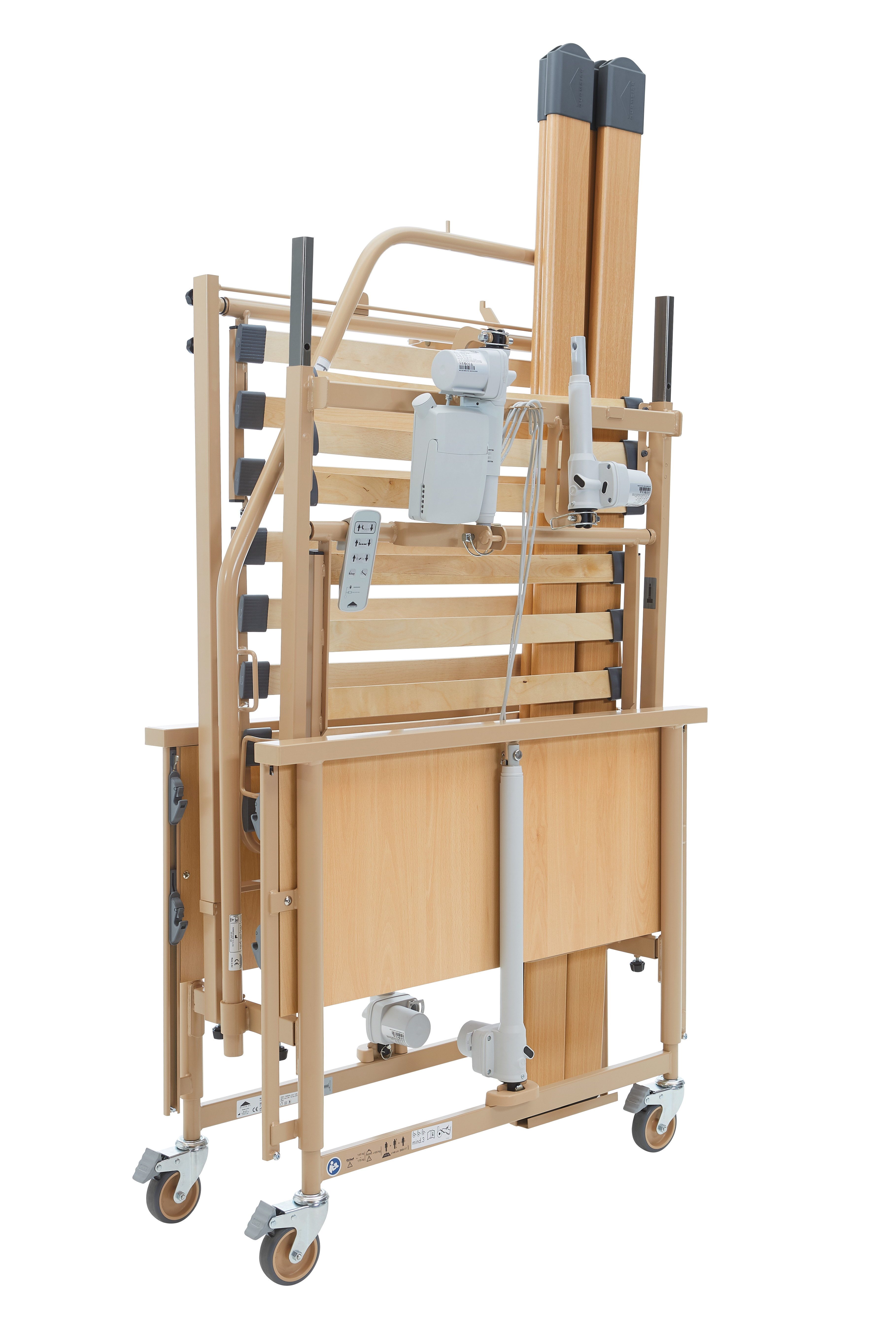 Burmeier Bett Pflegebett Seniorenbett Dali low-entry (Aufrichter, Seitenschutz und Lattenrost inklusive, Niedrig-Einstiegsbett, Pflegebett mit stufenloser Höhenverstellung), Komfortables Bett für Rollstuhlfahrer