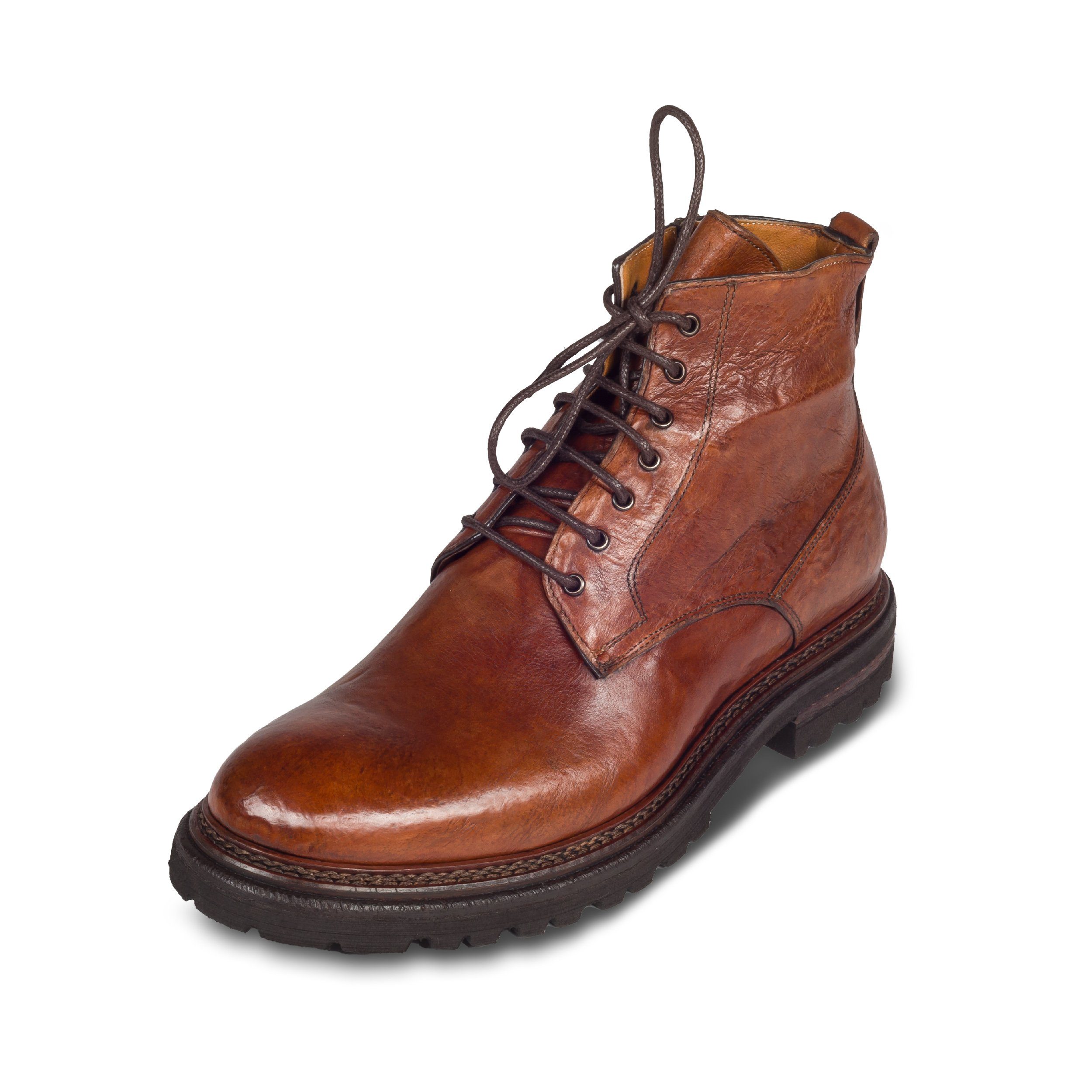 BRECOS Herren Leder Schnür-Boots mit Reißverschluß, cognak braun, durchgenäht Сапоги Handgefertigt in Italien