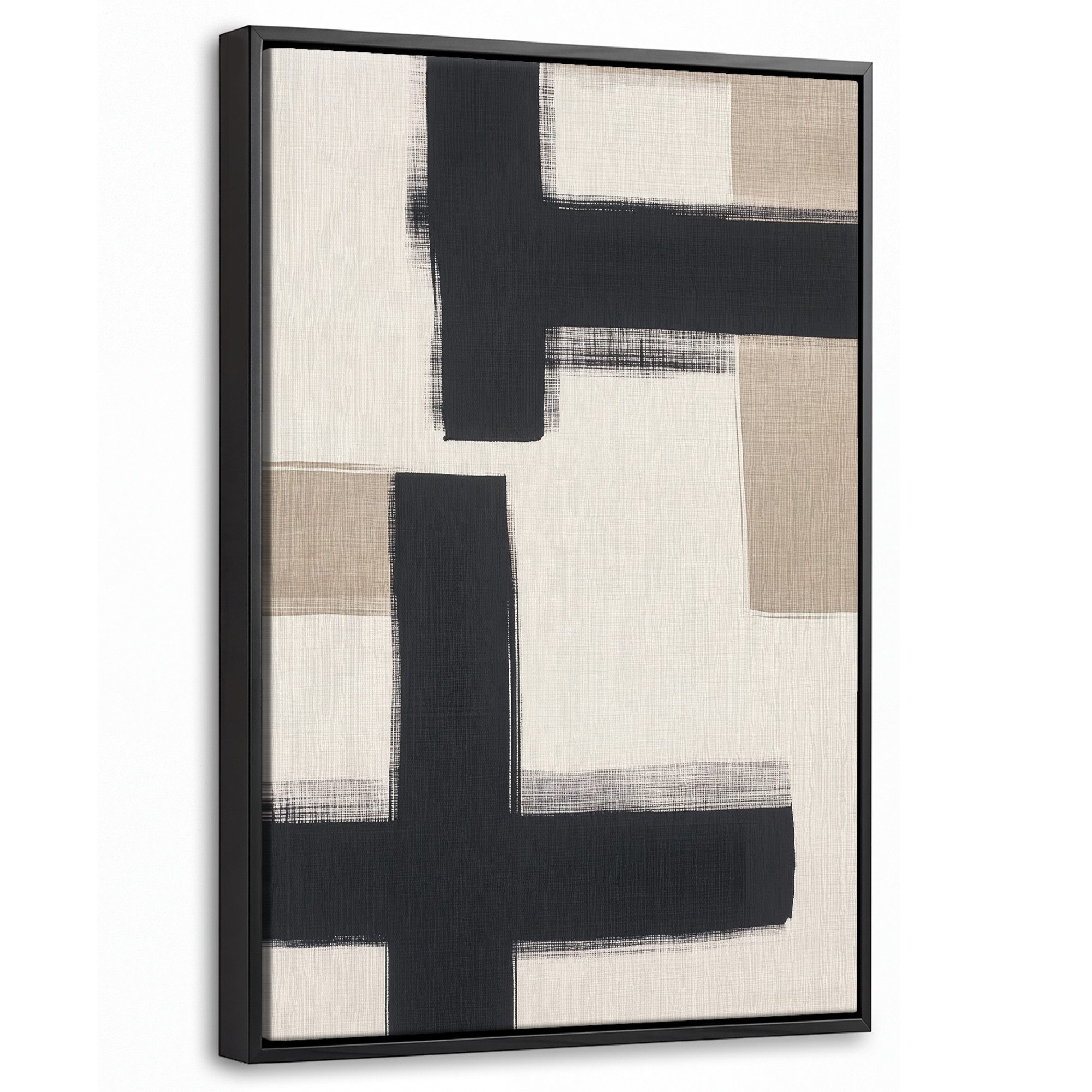 OneMillionCanvasses® Leinwandbild mit Rahmen - Schwarz - Abstrakt - Japanisch, Fotodruck (1 St), Deko für Wohnzimmer Schlafzimmer Küche 20x30cm