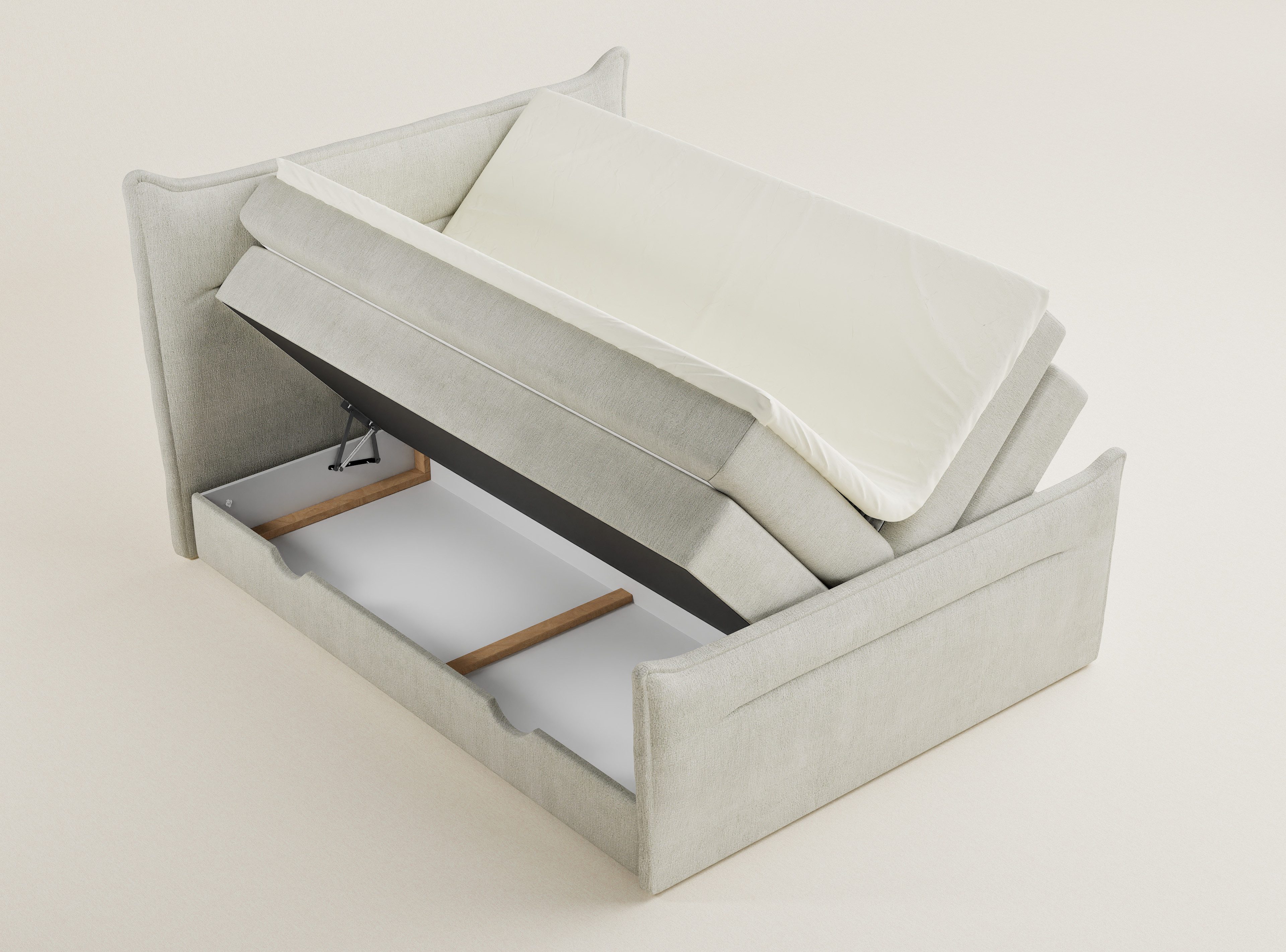 Maison de Rêve Boxspringbett Pelino (Komplettbett mit Matratzen, Kopfteil und Topper), Boxspringbett mit Stauraum, Samtstoff
