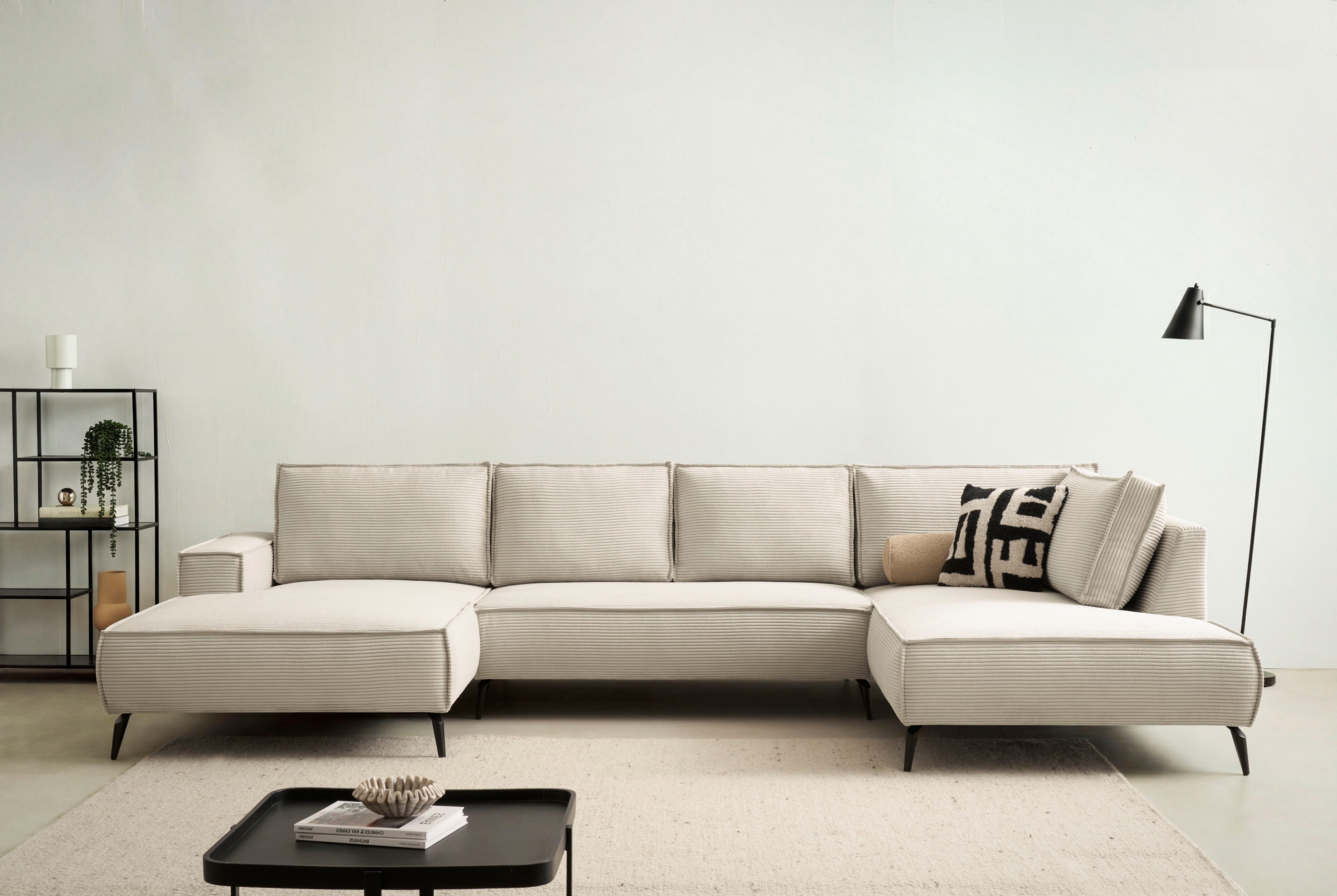 OTTO home Wohnlandschaft TVINNU Cord, 354 cm, Recamiere rechts/links, schwarze Metallfüße, bequeme Sitz-/Liegefläche