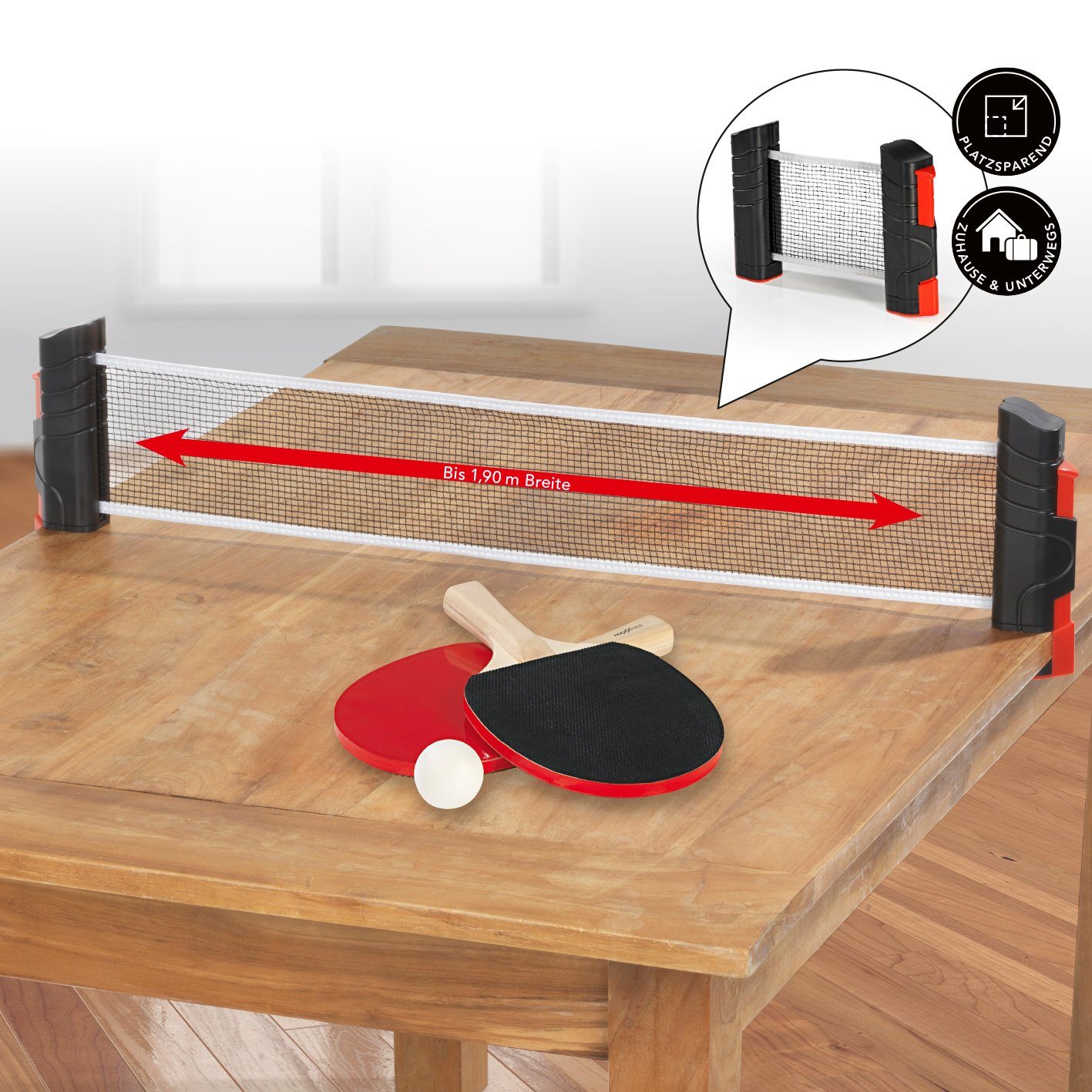 Tischtennis-Set Mini-Tischtennisplatte Mitnehmen Tischtennis-Set (7-tlg), schwarz/rot zum MAXXMEE