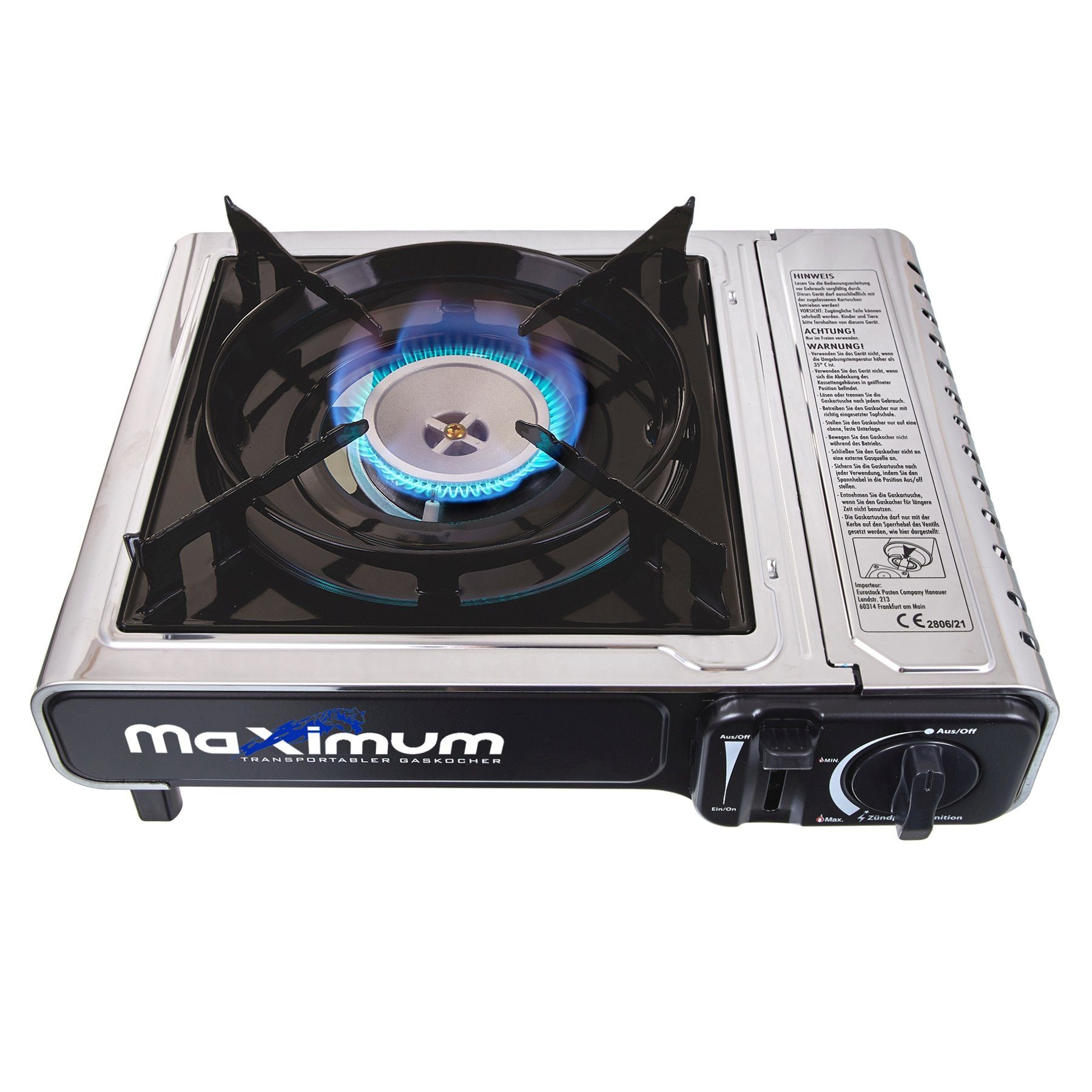 MaXimum Camping-Gasgrill Edelstahl Set - Perfektes für Outdoor-Enthusiasten & Campingliebhaber!, Kombi-Set, Edelstahl Kocher, MaXimum Gaskartuschen