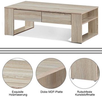 COSTWAY Couchtisch, mit 2 Schubladen & Fach, aus Holz, 120 x 60 x 40 cm