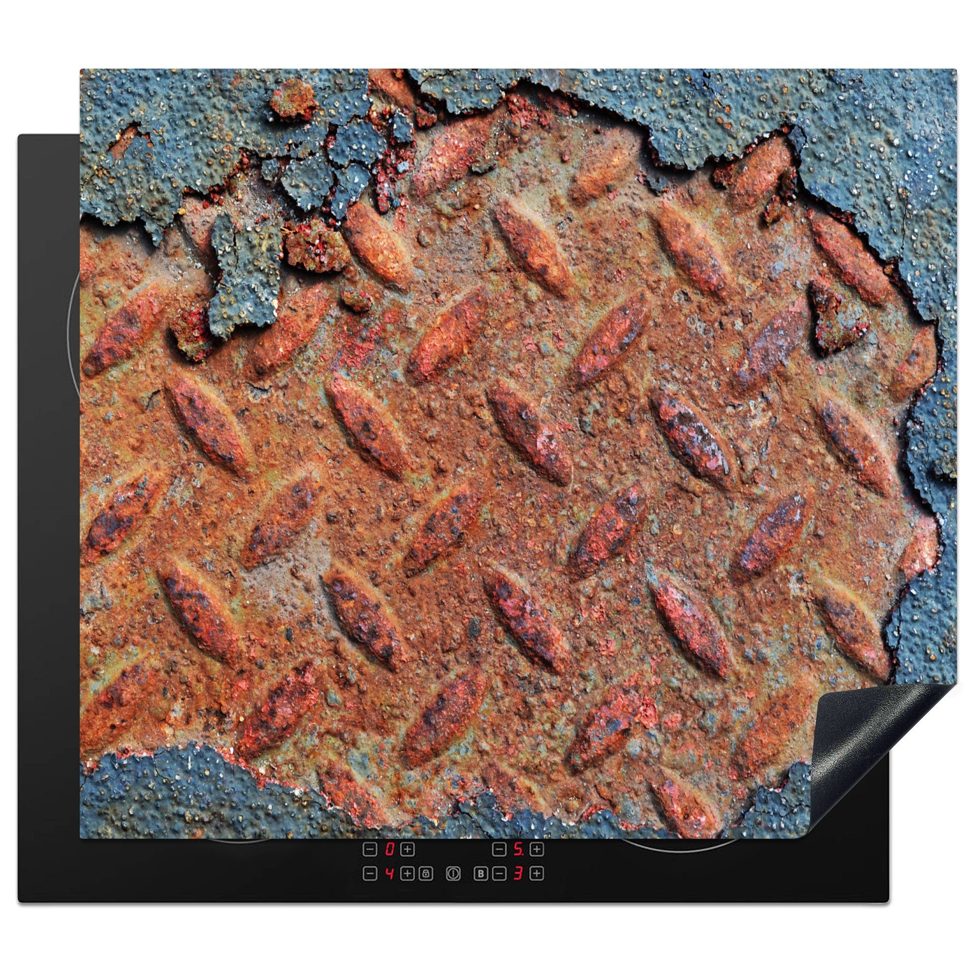 MuchoWow Herdblende-/Abdeckplatte Abdeckplatte für Kochfeld - Rost - Metall - Induktionsschutz, Vinyl, (1 tlg), 60x52 cm, Mobile Arbeitsfläche nutzbar, Ceranfeldabdeckung