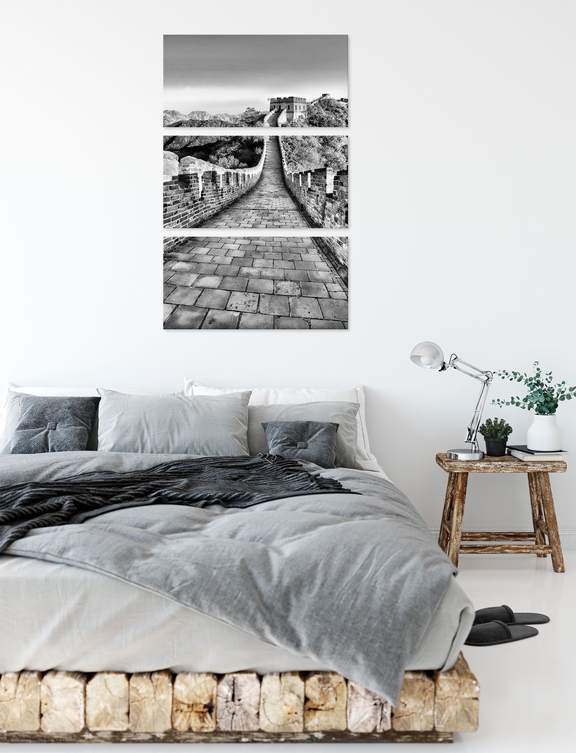 Zackenaufhänger chinesische bespannt, Mauer, St), (1 Leinwandbild 3Teiler Mauer (120x80cm) fertig inkl. chinesische Leinwandbild Pixxprint