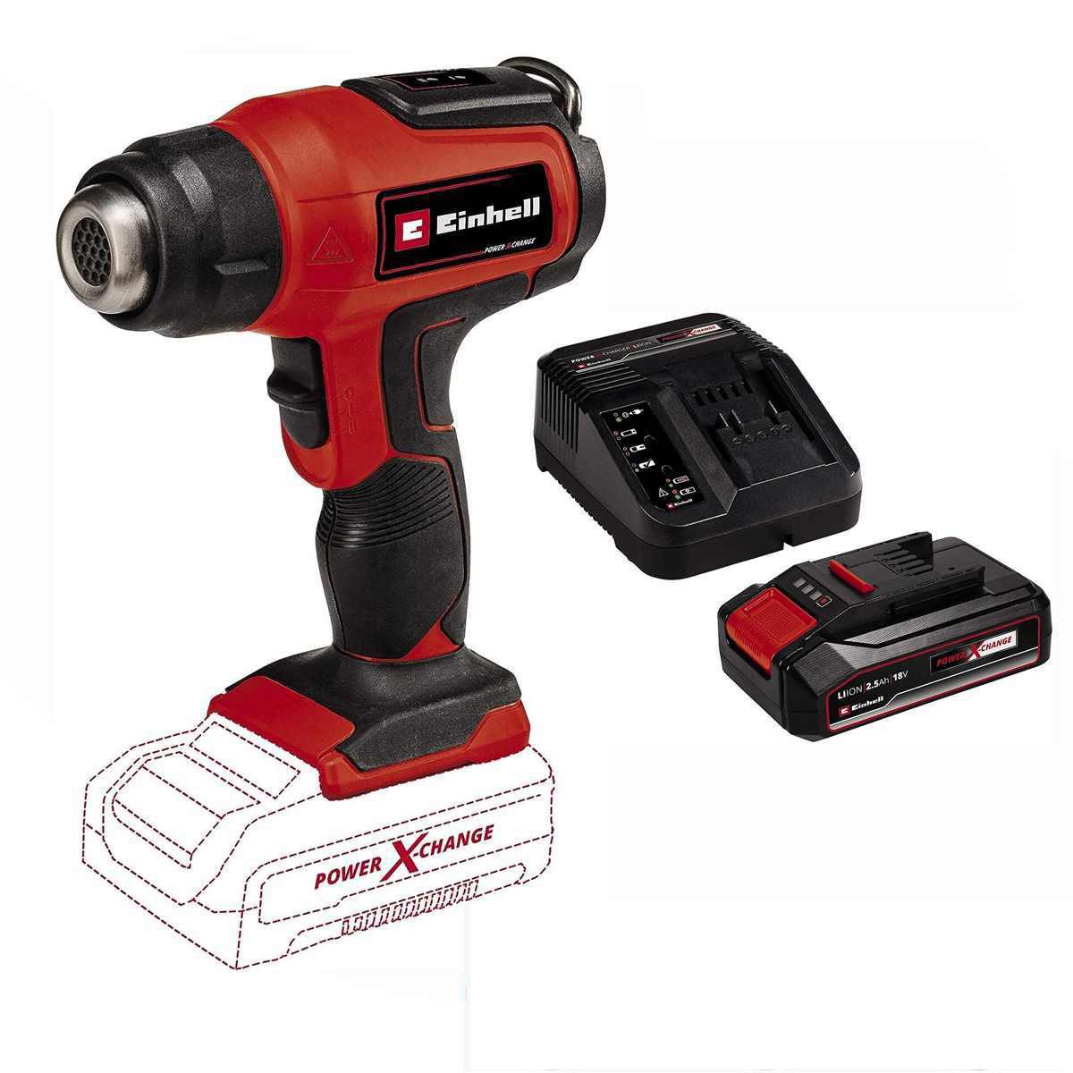 Einhell Akku-Heißluftgebläse Akku-Heißluftpistole TE-HA 18 Li - 18Vmit Akku 2.5 Ah / Ladegerät
