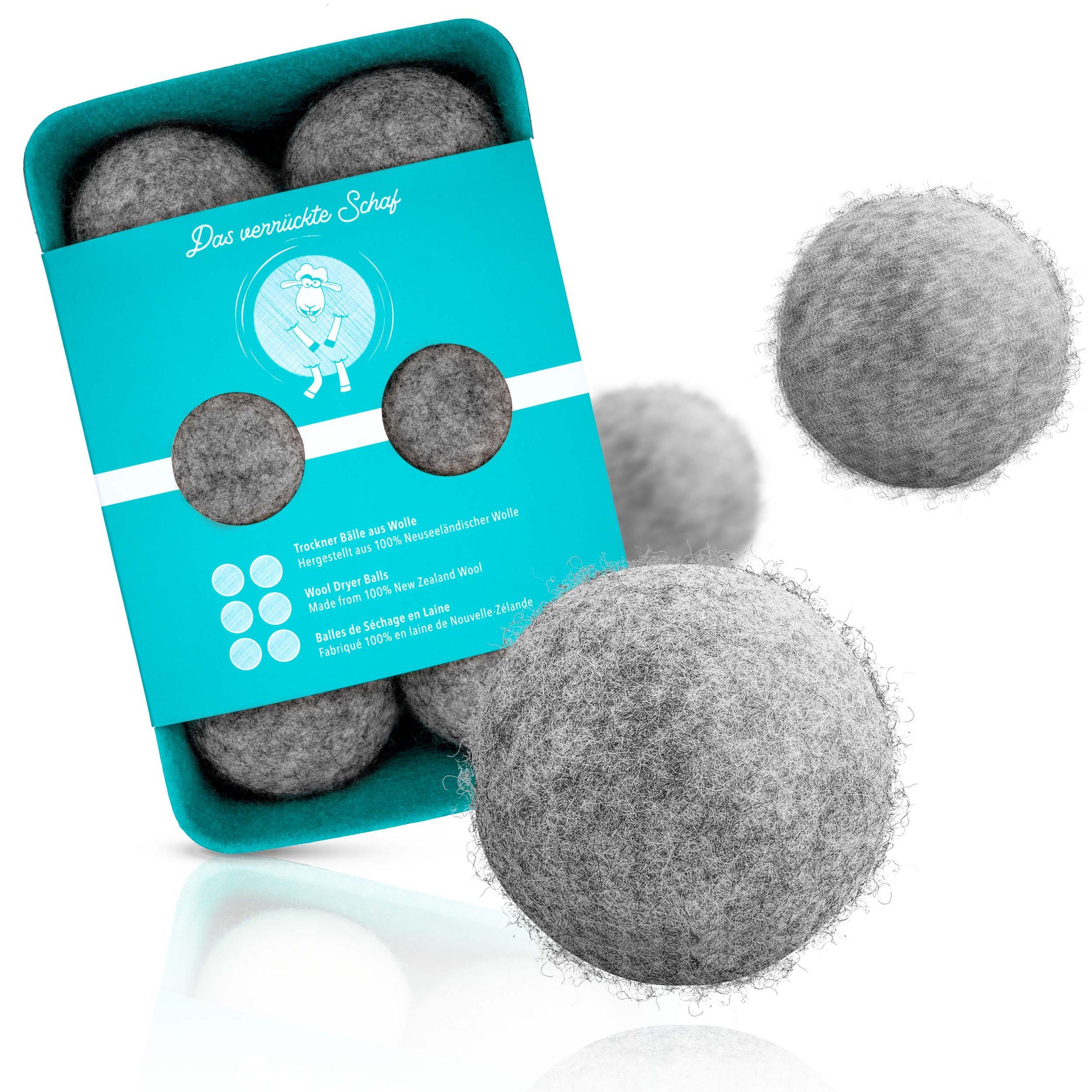 Das 100% Aufbewahrungsbox Filzbälle Nachhaltige für Dryer Verrückte weiße Schafwolle Balls Trocknerball Trocknerbälle Weichspüler-Ersatz. aus Schaf 6er Natürlicher mit Wäschetrockner Set Tridono