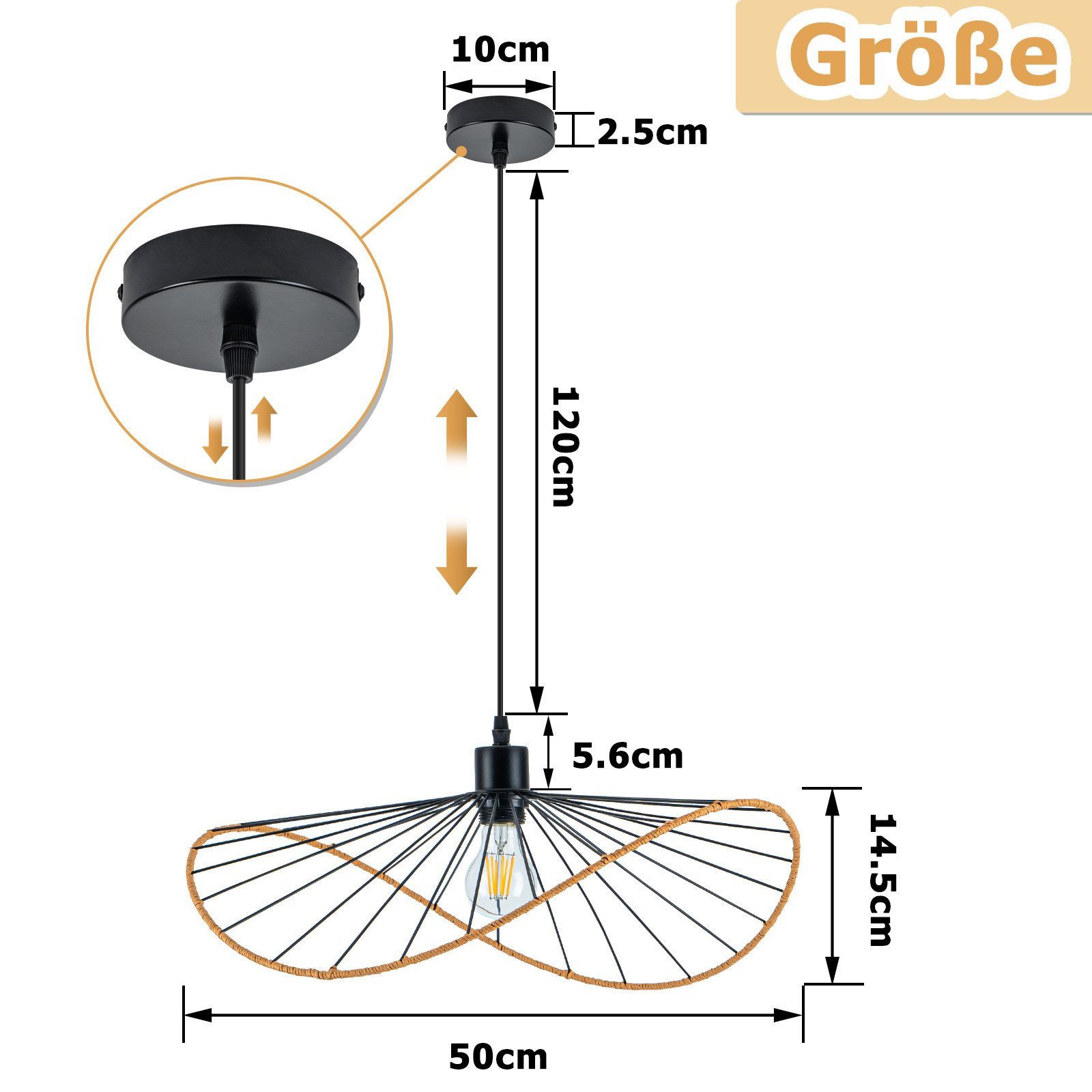 Nettlife Pendelleuchte Vintage Schwarz Esstisch E27 Hängelampe 60/80/100/120/140CM, LED wechselbar, Pendellampe für Wohnzimmer Schlafzimmer Korridor Esszimmer