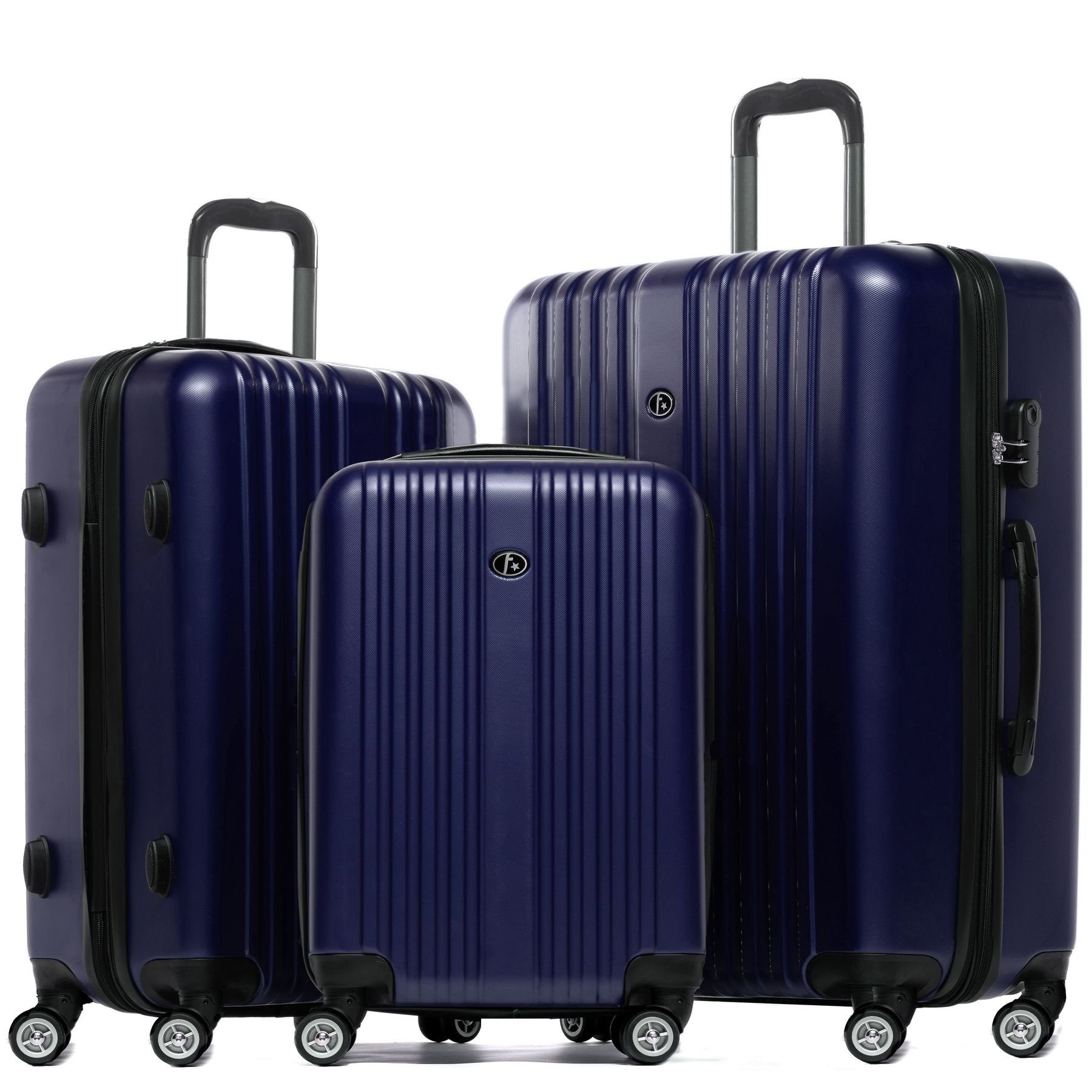 FERGÉ Kofferset 3 teilig Hartschale erweiterbar Toulouse, Trolley 3er Koffer Set, Reisekoffer 4 Rollen, Premium Rollkoffer dunkelblau