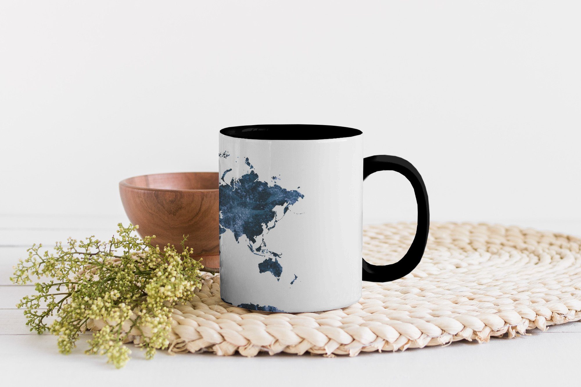 Farbwechsel, Keramik, - Geschenk Tasse Kaffeetassen, Windrose, MuchoWow Weltkarte Teetasse, Aquarell - Zaubertasse,