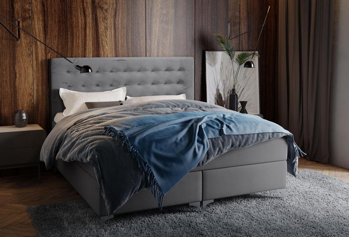 Doppelbett Eleganter Klassisches Design Graues Schlafzimmermöbel Bett, Stoff JVmoebel