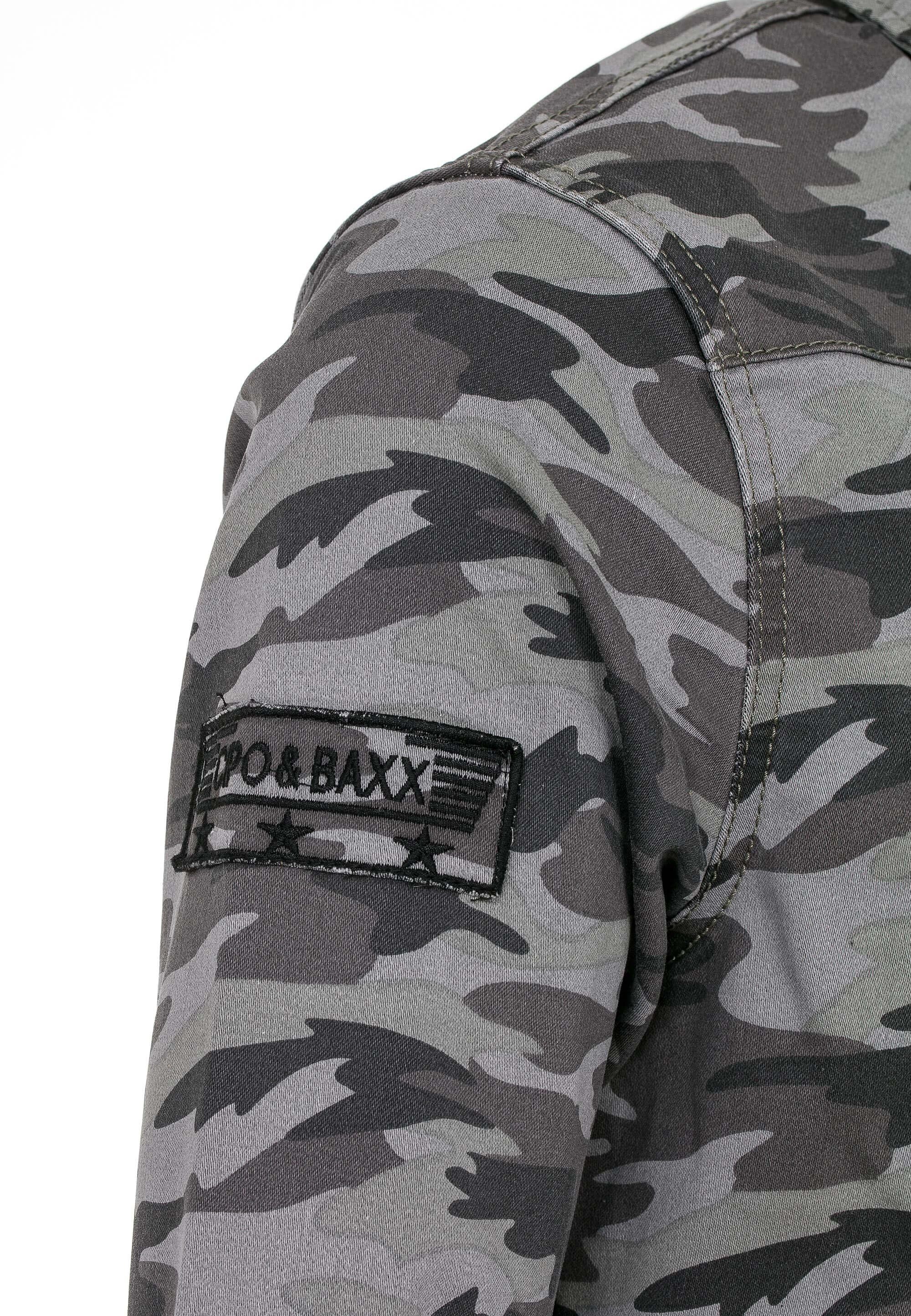 Markenaufnäher & Baxx Cipo grau-mehrfarbig Langarmshirt mit