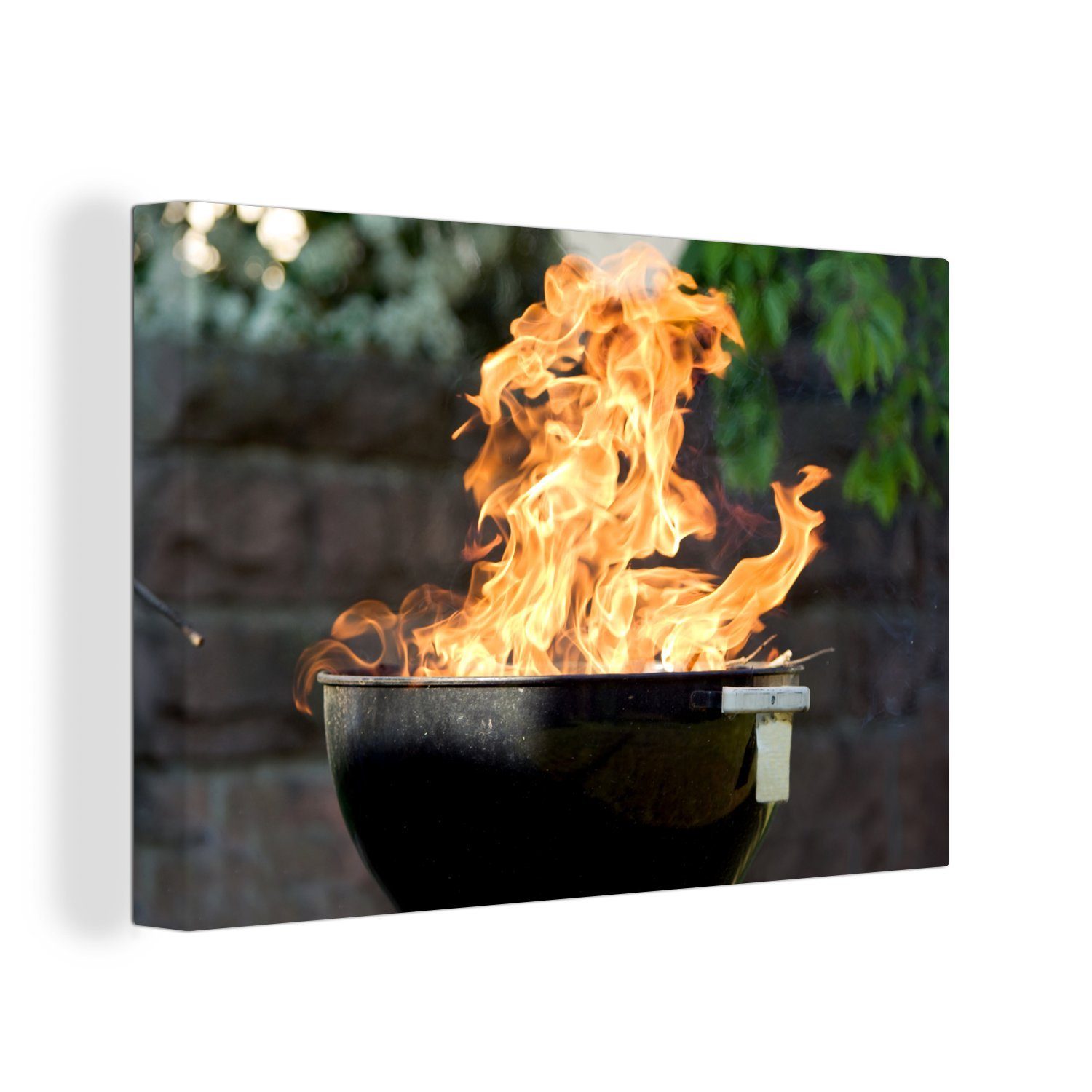 Flammen von Wandbild Leinwandbild Grill, 30x20 Leinwandbilder, (1 Aufhängefertig, Wanddeko, OneMillionCanvasses® einem cm St),