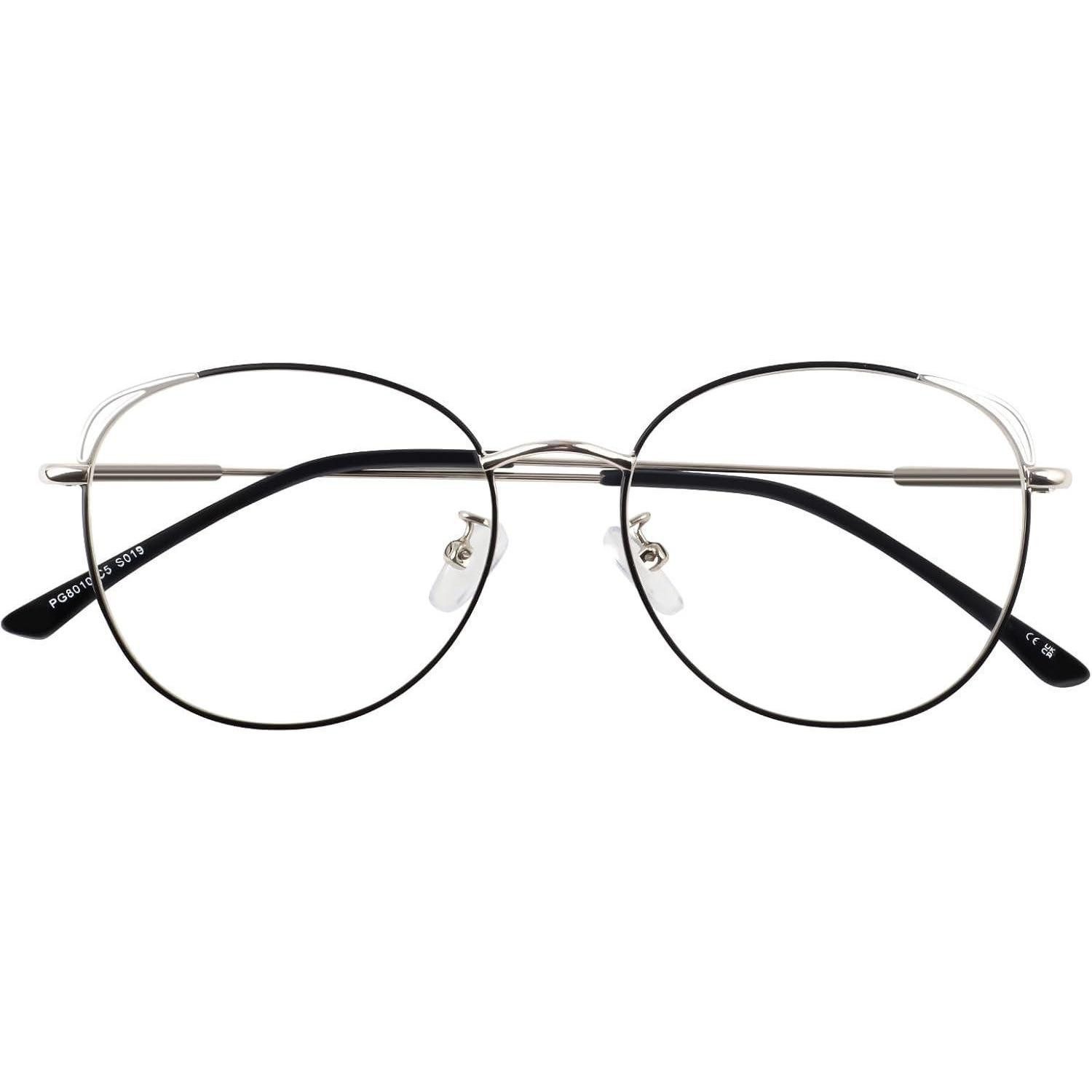 Brille Brille Damen Katzenauge Metallgestell ohne Schwarz und Silber Rahmen