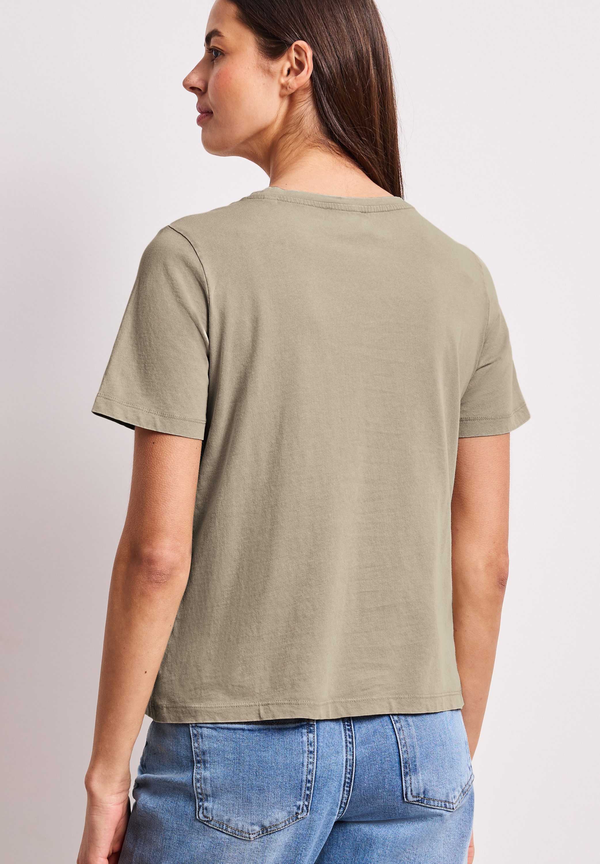 STREET ONE Kurzarmshirt Sommershirt mit Rundhals und Schmucksteinen