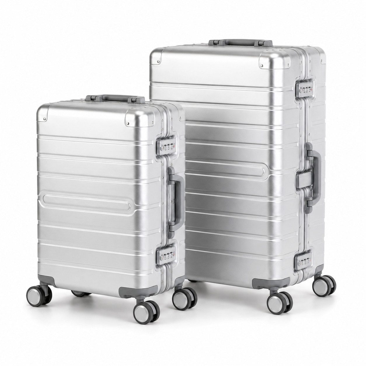 Travelhouse Kofferset 100% Aluminium OSLO - verschiedene Farben, 4 Rollen, (2 tlg., M+L), aus Aluminium, mit Kantenschutz und voll gefüttertem Innenraum.