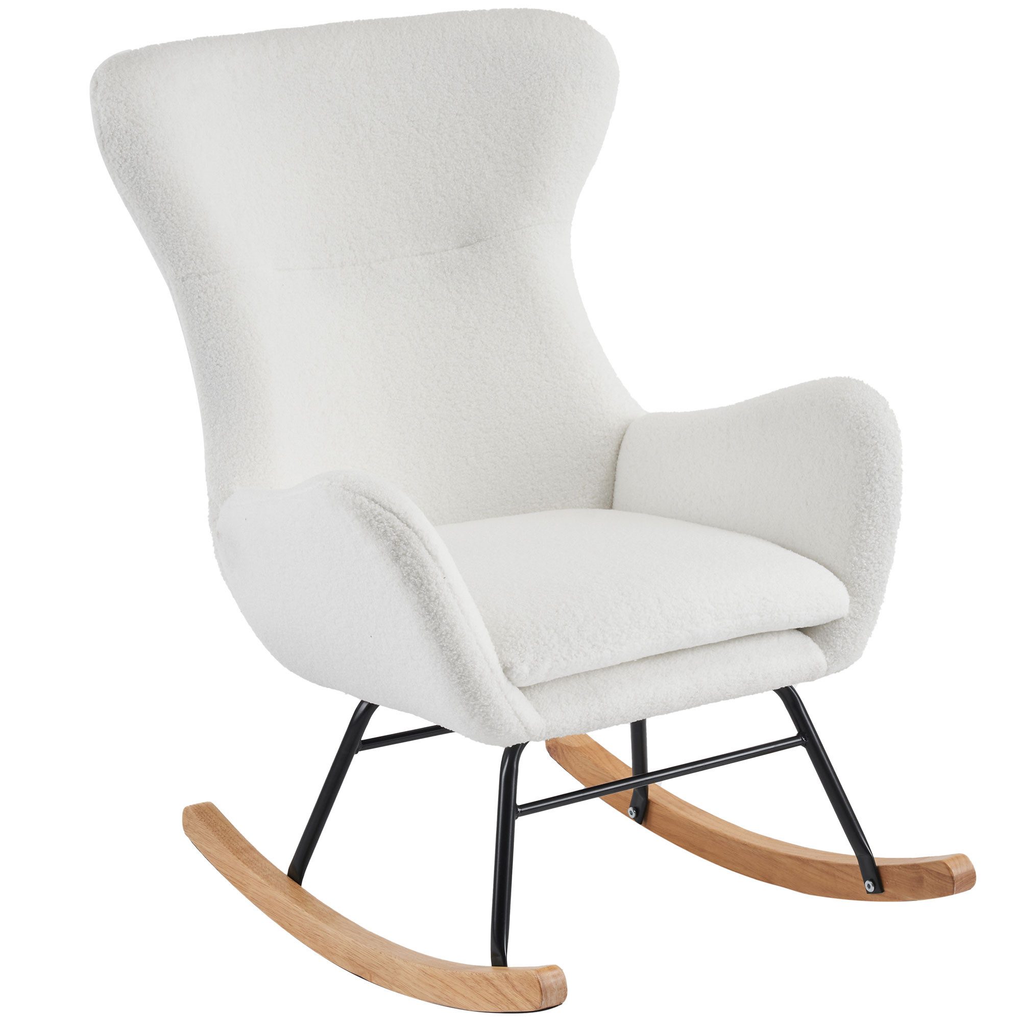 KLAM HOME Schaukelsessel Relaxsessel mit verstellbare Fußstütze (mit Rückenlehne und Armlehnen, Ergonomischer Loungesessel Freizeitstuhl bis 150 kg), Schaukelstuhl Schwingsessel mit Massivholz-Beine und Sitzkissen