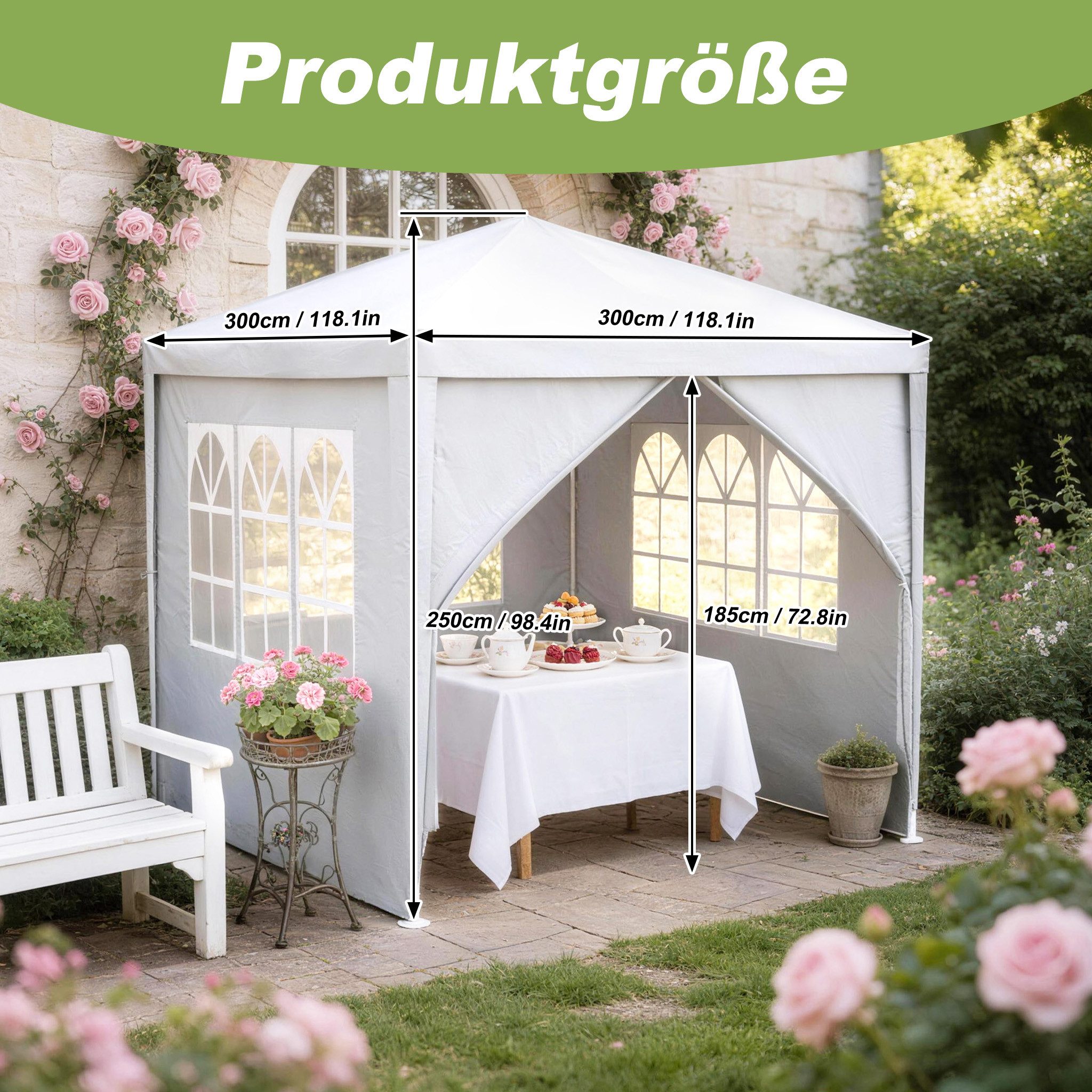 FIVMEN Pavillon Gartenpavillon Partyzelt 3x3/3x6/3x9m Festzelt Bierzelt, mit Seitenwänden Fenster Outdoor Gartenzelt für Party – Bild 2 von 5