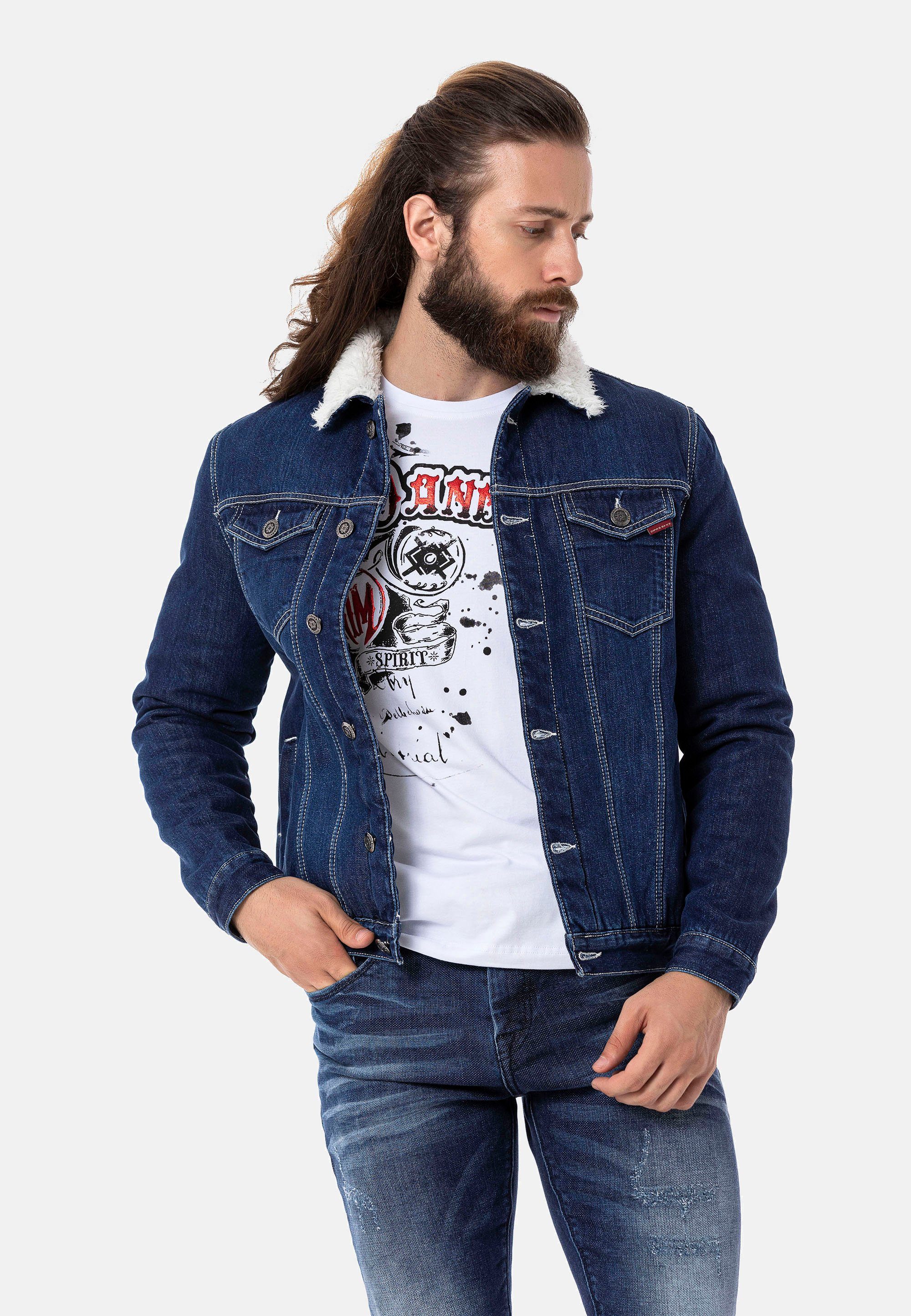 Cipo & Baxx Jeansjacke weichem Plüschfutter blau mit