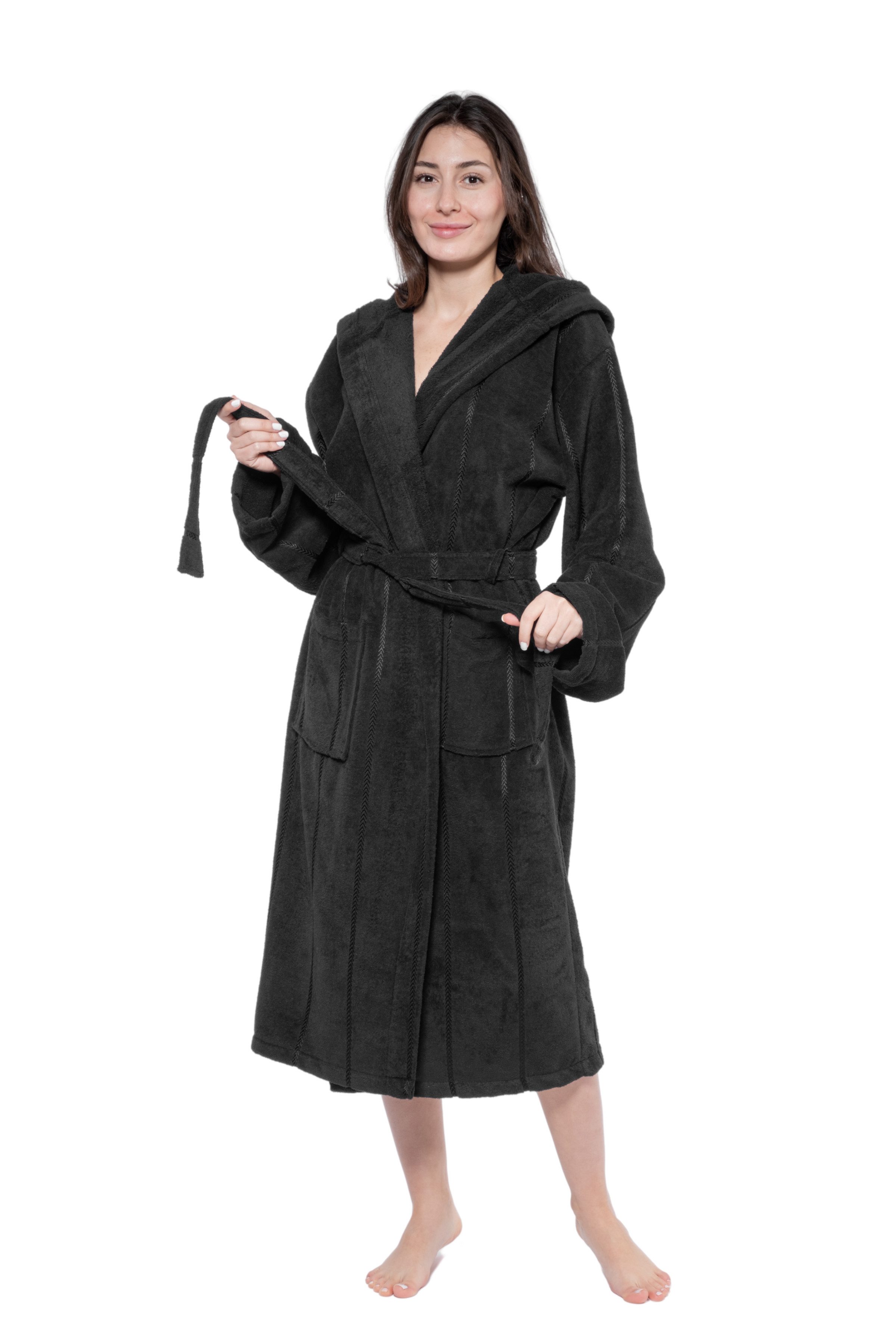 MAIAS art home Unisex-Bademantel Volina Frottee Damen & Herren 100% Baumwolle, Langform, frottee Baumwolle, mit Kapuze & aufgesetzten Taschen, Bindegürtel, Unisex, ideal als Hausmantel, Morgenmantel oder für die Sauna