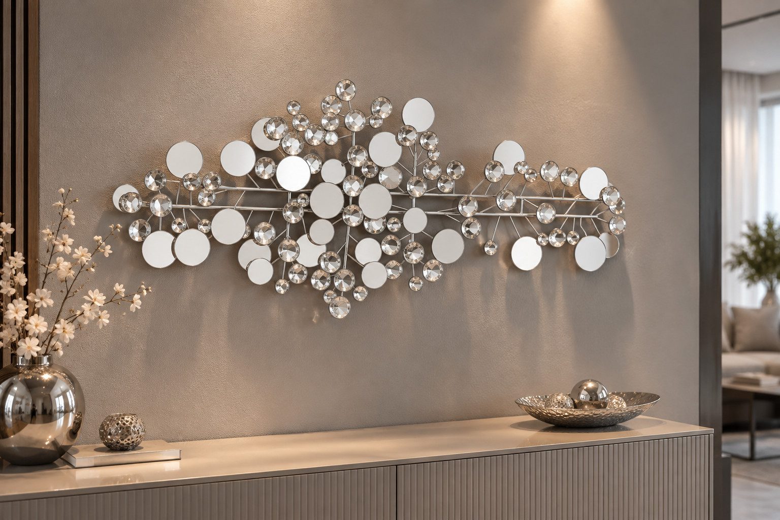 MF Wanddekoobjekt Wandobjekt Silvaris Circle silber abstrakt handgefertigt 95cm (1 St)