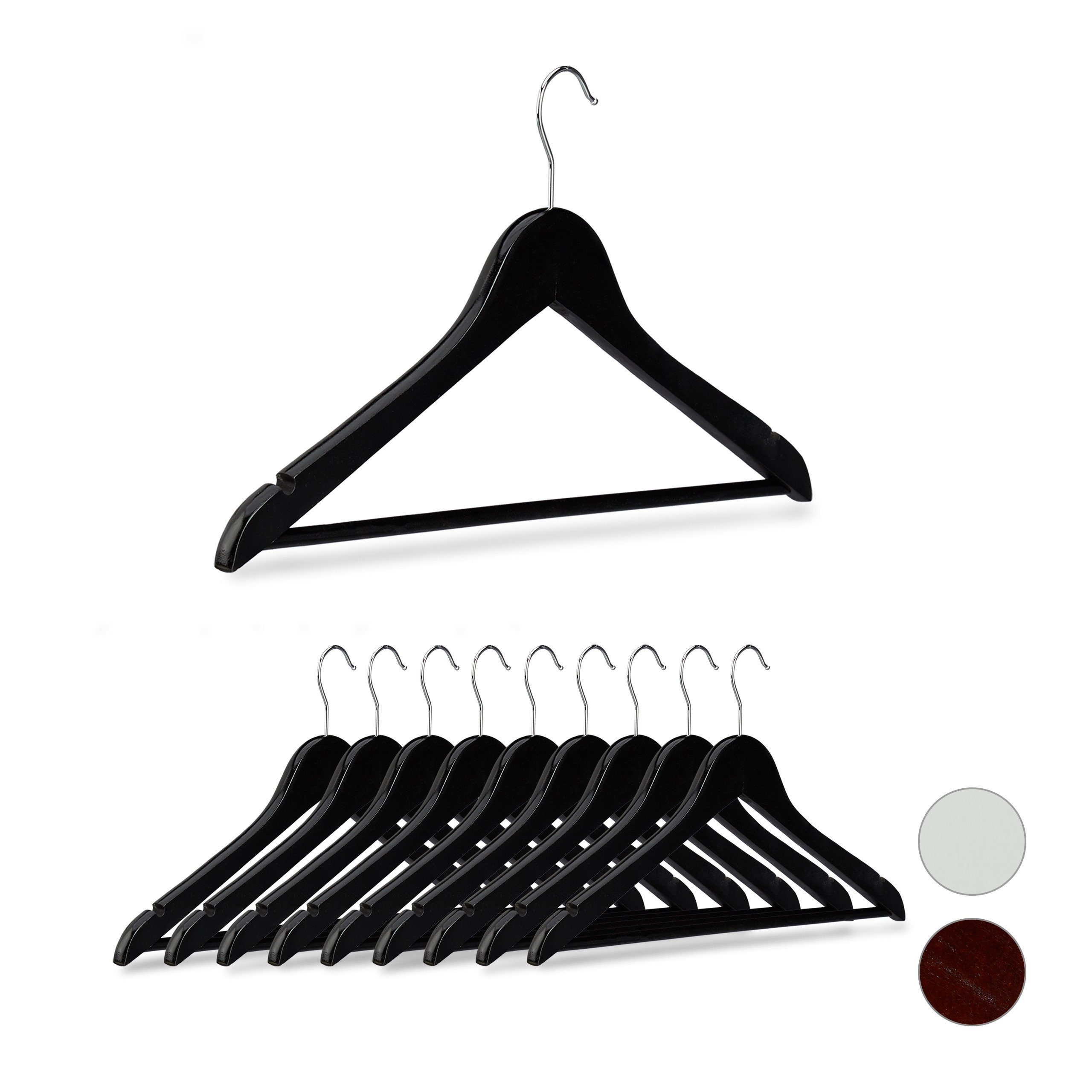 relaxdays Kleiderbügel Holz 10er Set, Schwarz günstig online kaufen