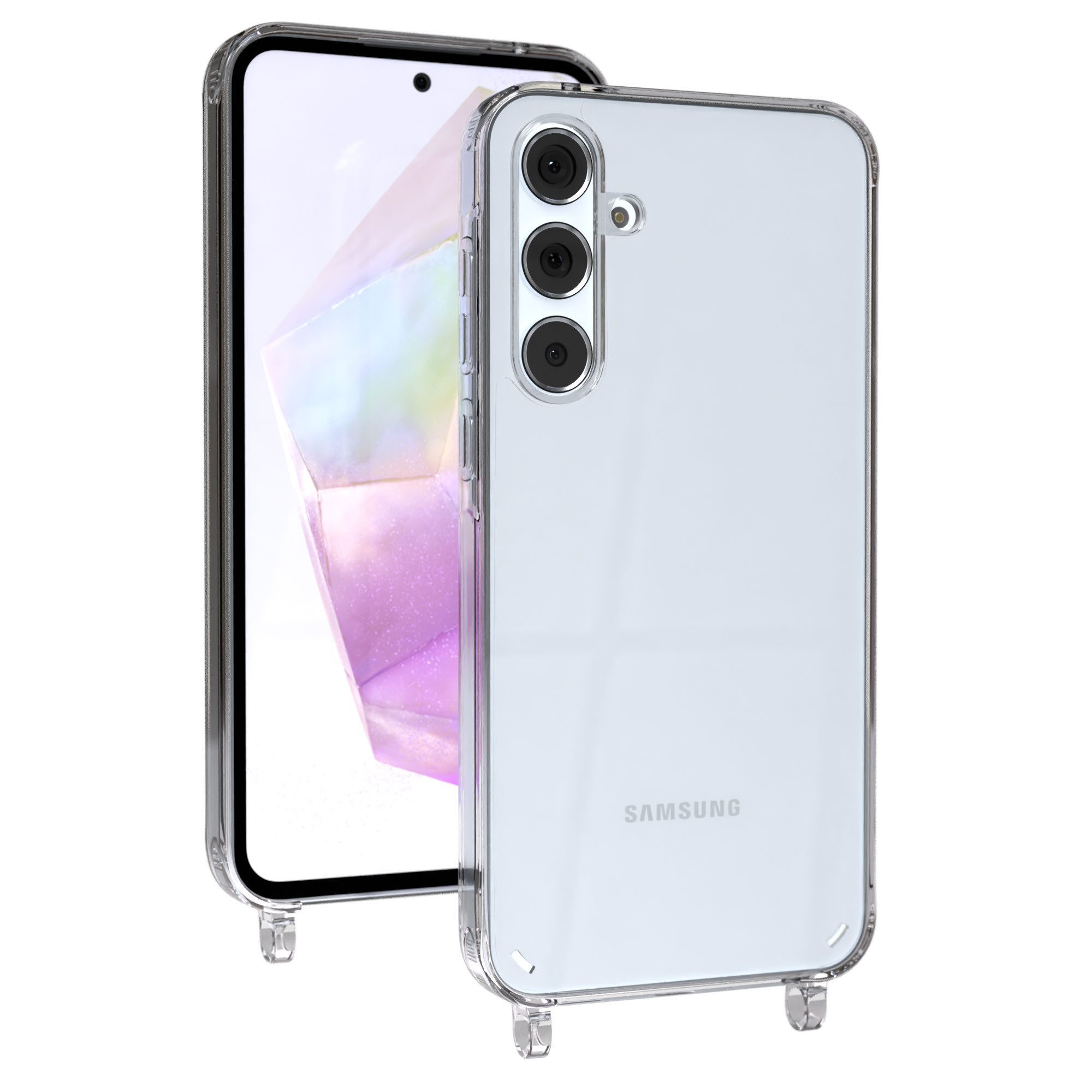 EAZY CASE Handykette Handyhülle für Handyketten mit Befestigungsösen für Samsung Modelle 6,6 Zoll, Hülle für Handykette, Transparent mit Ösen für Samsung Galaxy A35