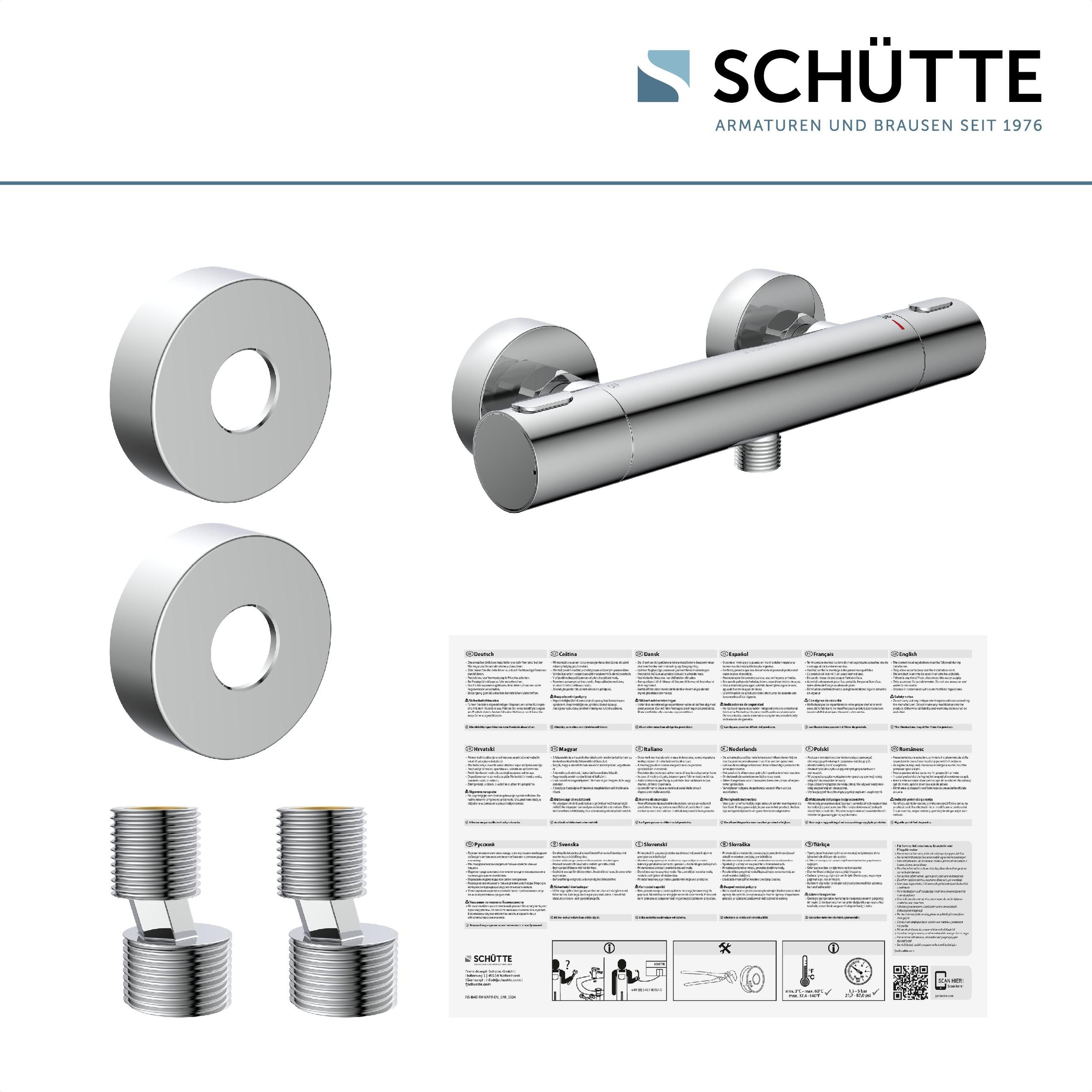 Schütte Brausethermostat MONZA chrom Verbrühschutz bei 38 °C, keramisches Ventiloberteil, auswechselbar