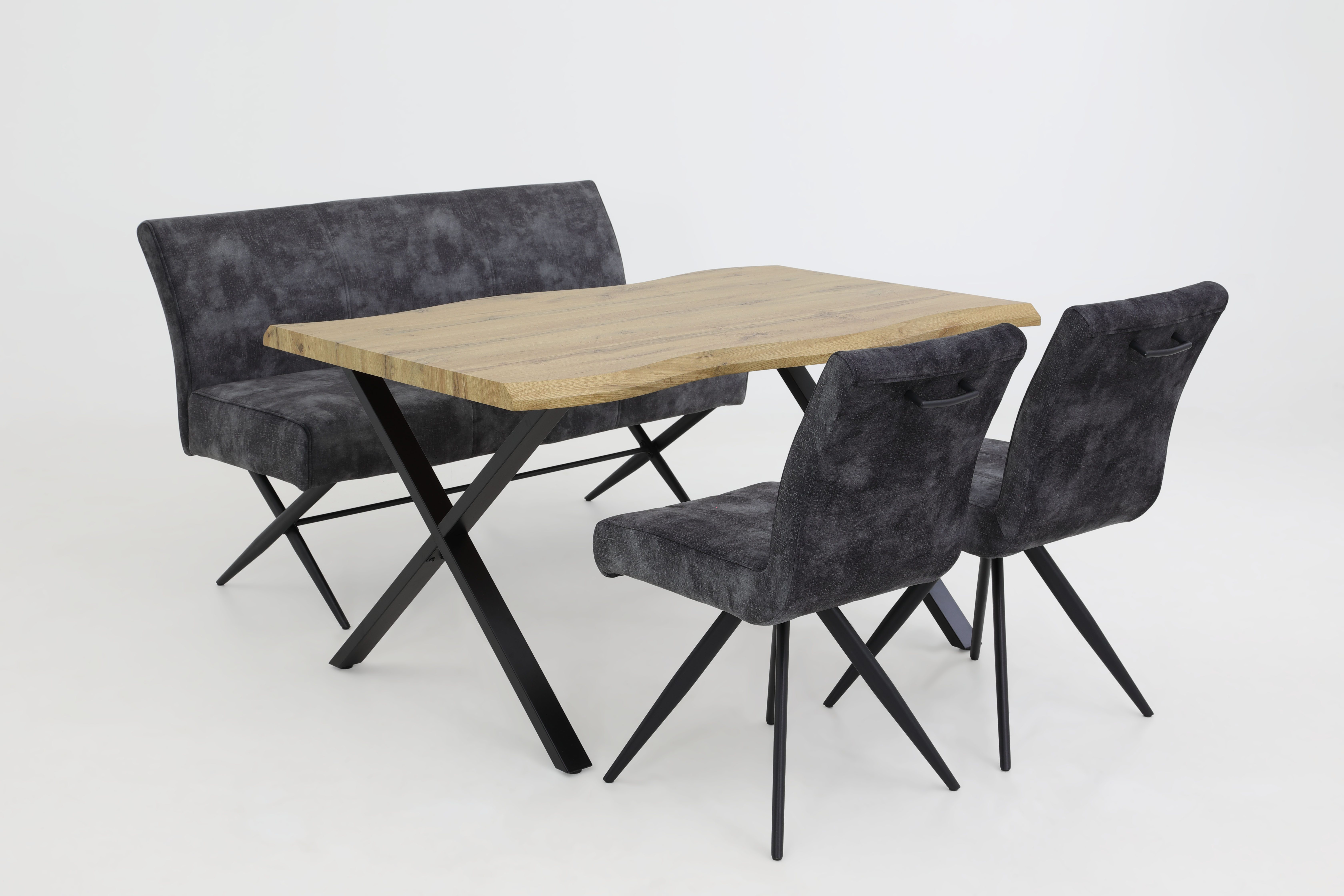 HELA Sitzbank PORTO (1-St), Einzelbank mit Rücken, X-Gestell, Federkorb, Vintage Velvet Optik