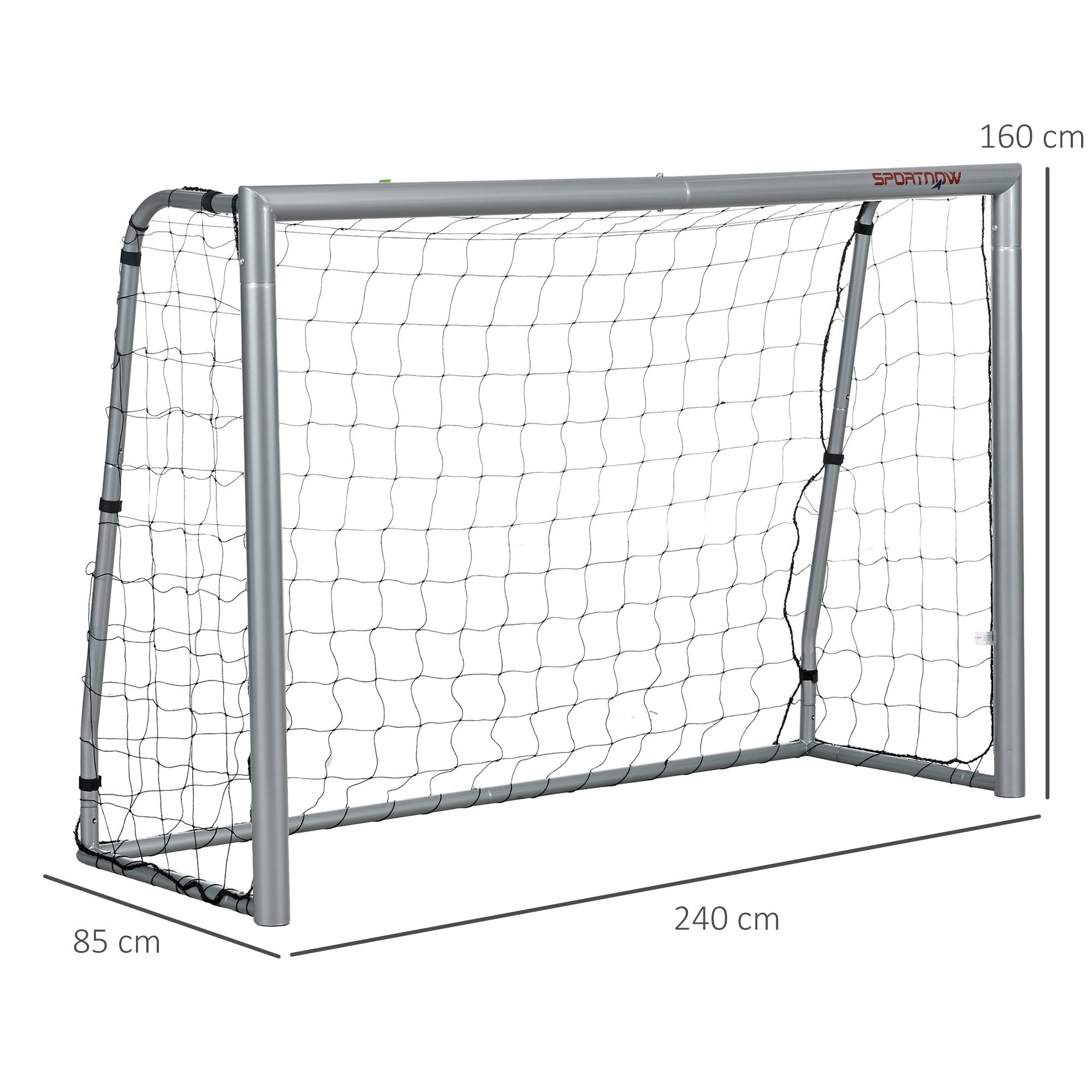 SPORTNOW Fußballtor für Kinder und Erwachsene (Fußball-Tor, 1 St., PE-Netzgewebe), 240 x 85 x 160 cm, Stahl, PE, für Garten, Fußballtraining, Grau