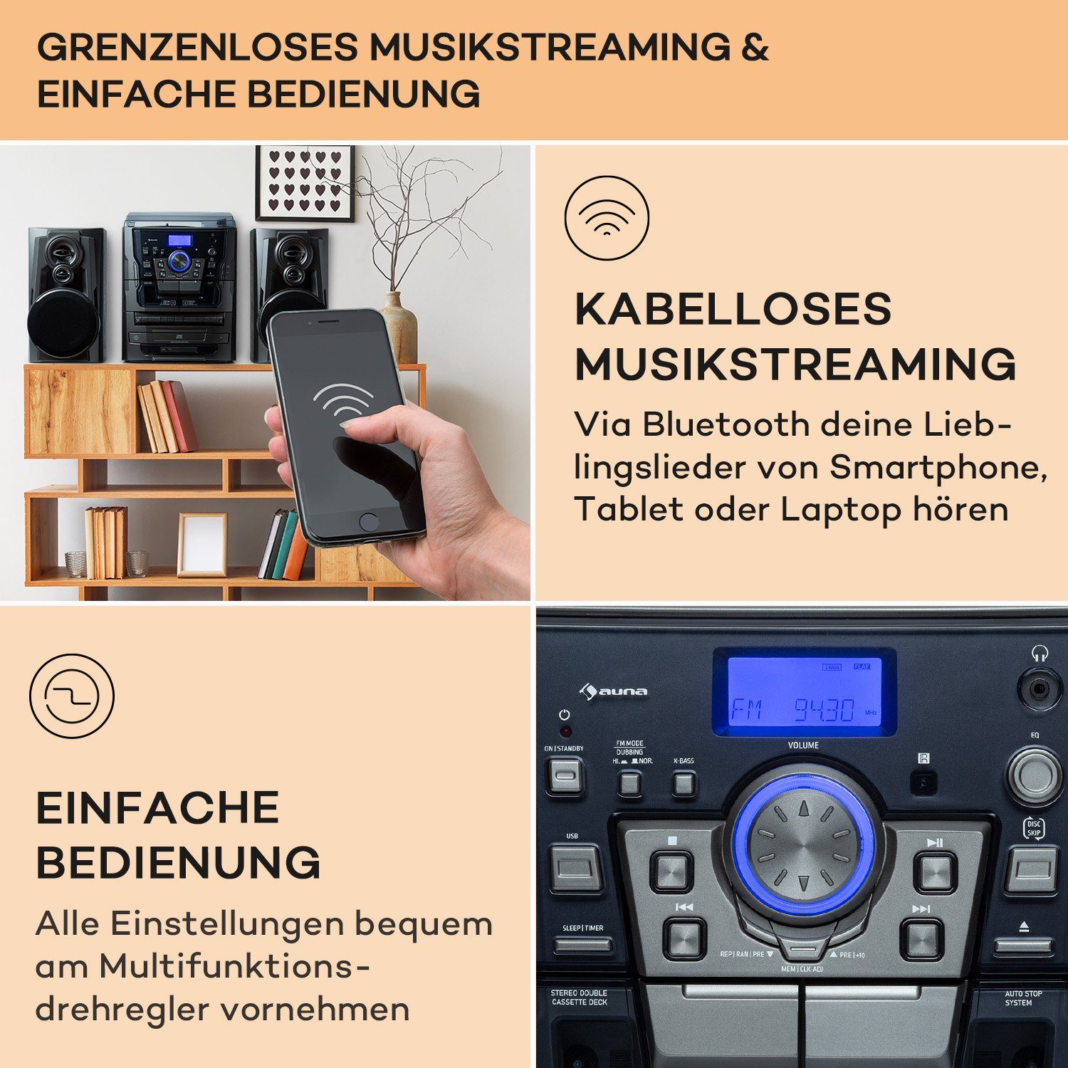 DAB+ (Radiotuner: Stereoanlage / DAB+ 10 Franklin FM, Auna Silber/schwarz W)