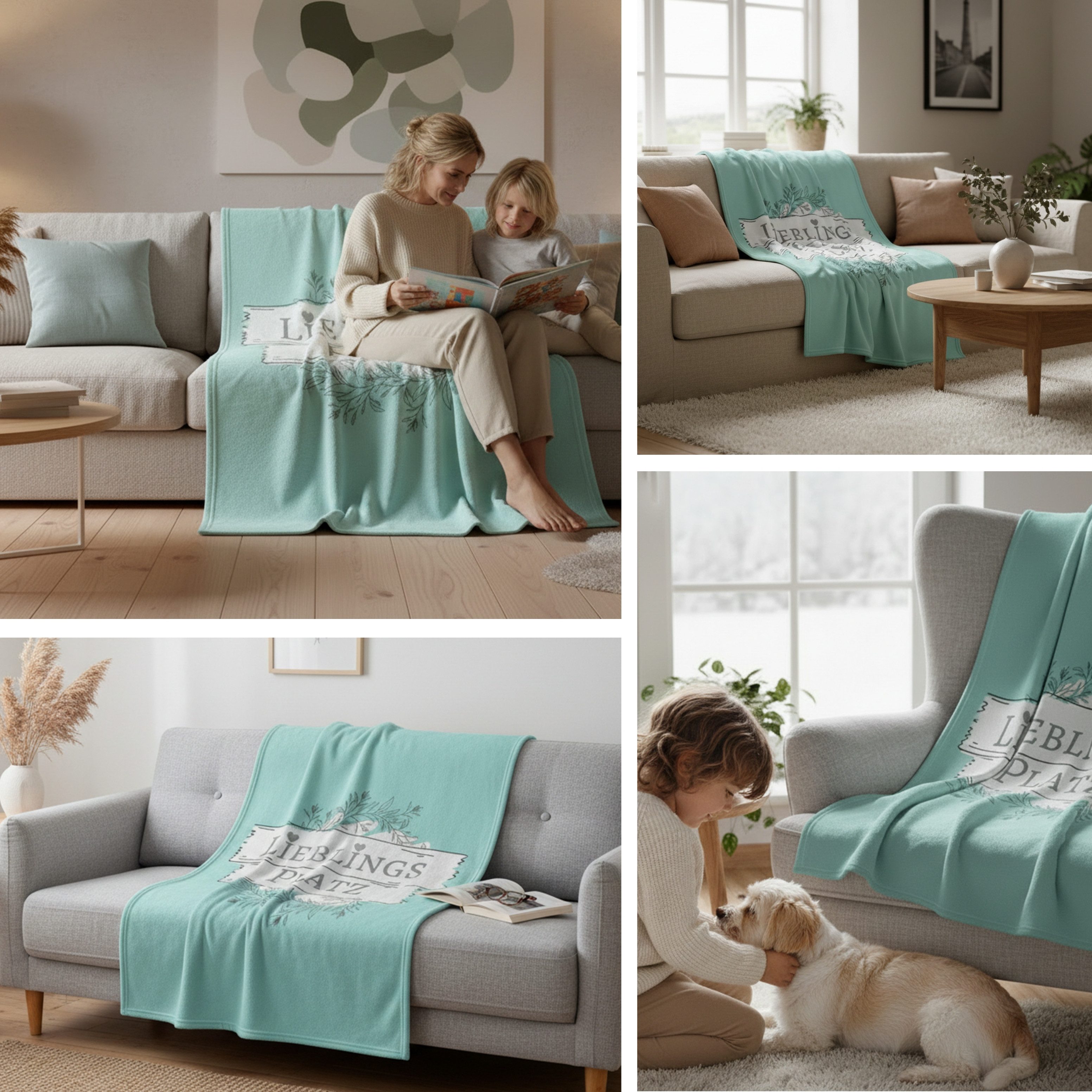 Wohndecke Lieblingsplatz 150x200 cm, Soft Mint Hygge Design, MTOnlinehandel, Cozy Wohngefühl für Zuhause, Vanlife und entspannte Auszeiten – Bild 4 von 5