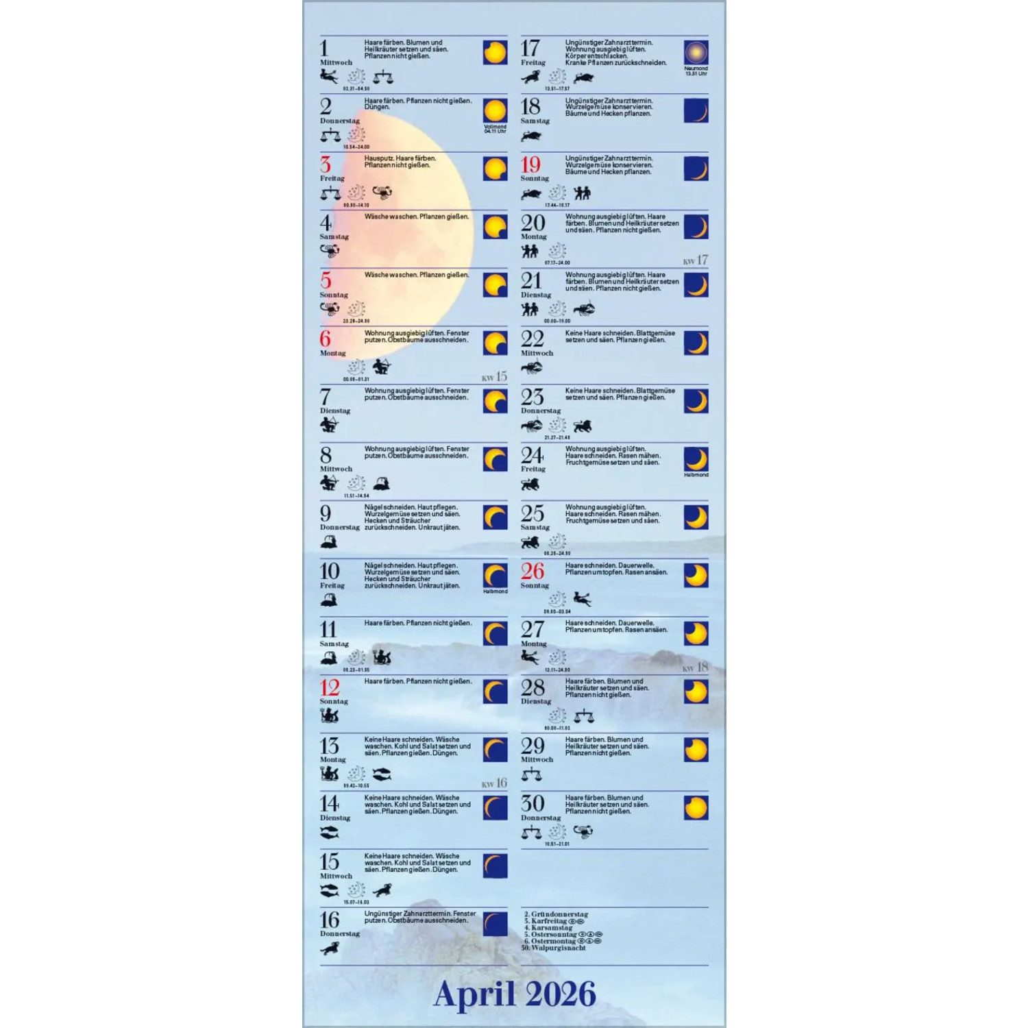 Korsch Verlag Wandkalender Mond-Planer 2026