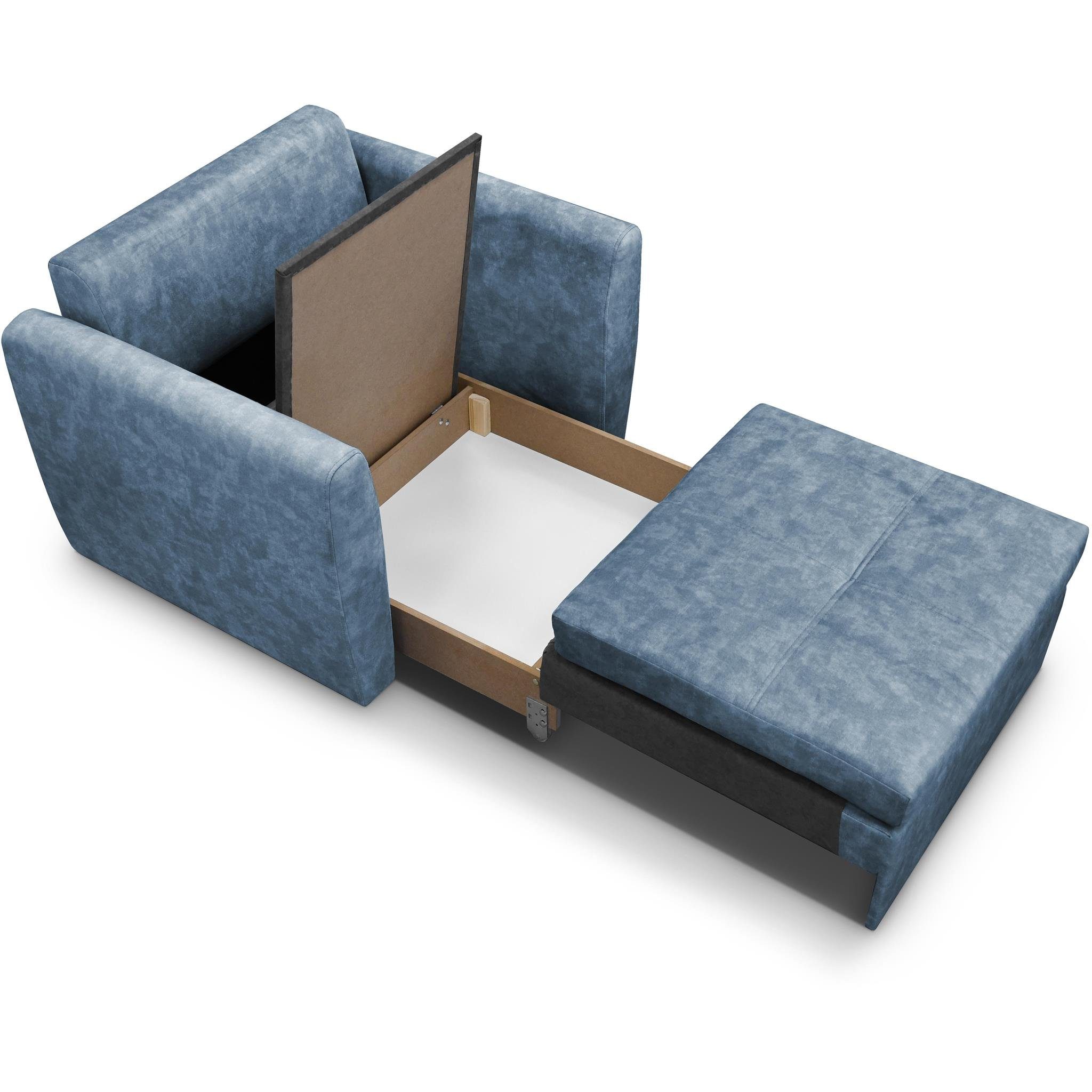 Blau Sofa Relaxsessel 73) Schlaffunktion, Kamel (terra Schlafsessel, Beautysofa Wohnzimmer), für Bettkasten, (1-Sitzer Relaxsessel Polstersessel
