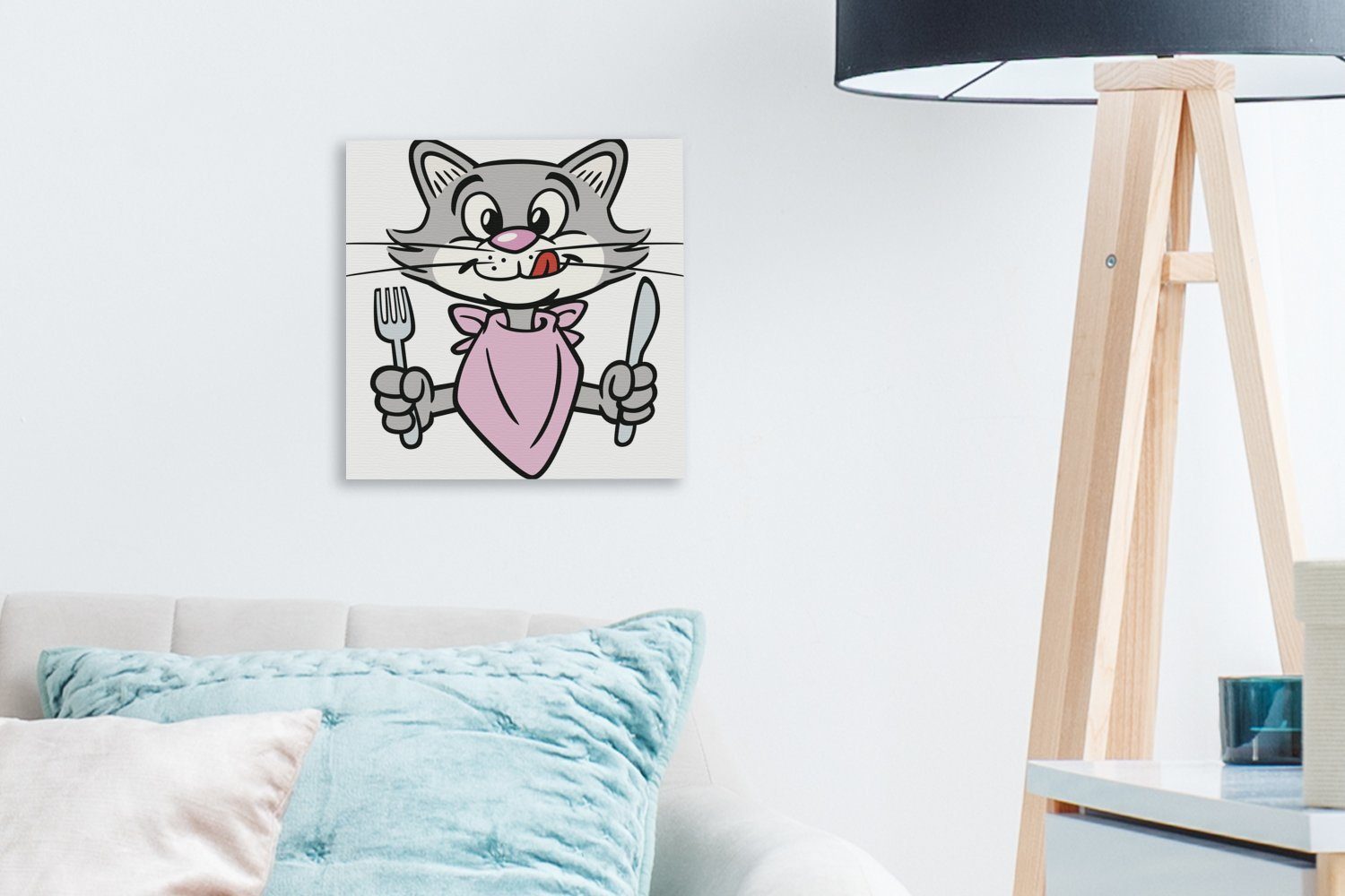 für Grau, OneMillionCanvasses® St), Leinwandbild Besteck Schlafzimmer (1 Leinwand Wohnzimmer Bilder Katze - -