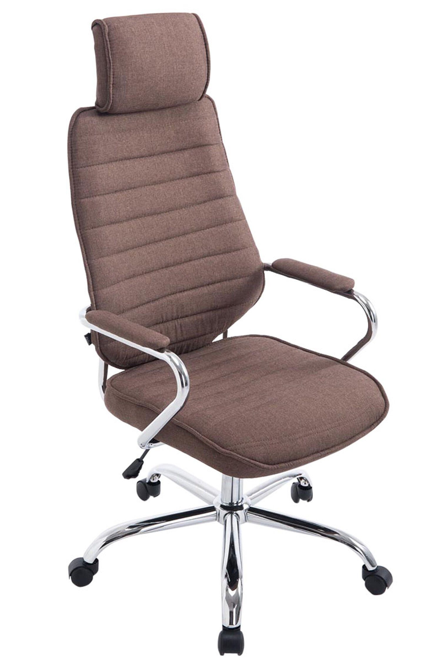 TPFLiving Bürostuhl Rocket XXL), mit drehbar Gestell: Drehstuhl, (Schreibtischstuhl, 360° Stoff Metall höhenverstellbar - und Rückenlehne Sitz: Chefsessel, Bürostuhl chrom - braun bequemer