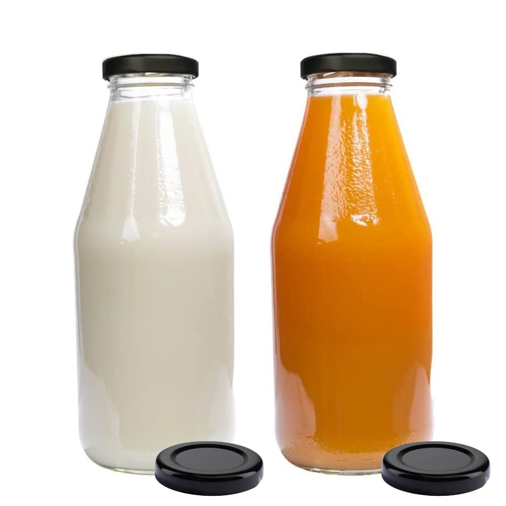 mikken Trinkflasche 2er Set Milchflasche 500 ml mit Schraubdeckel plus 2 Erssatzdeckel, Fassungsvermögen: 0,5 Liter von mikken
