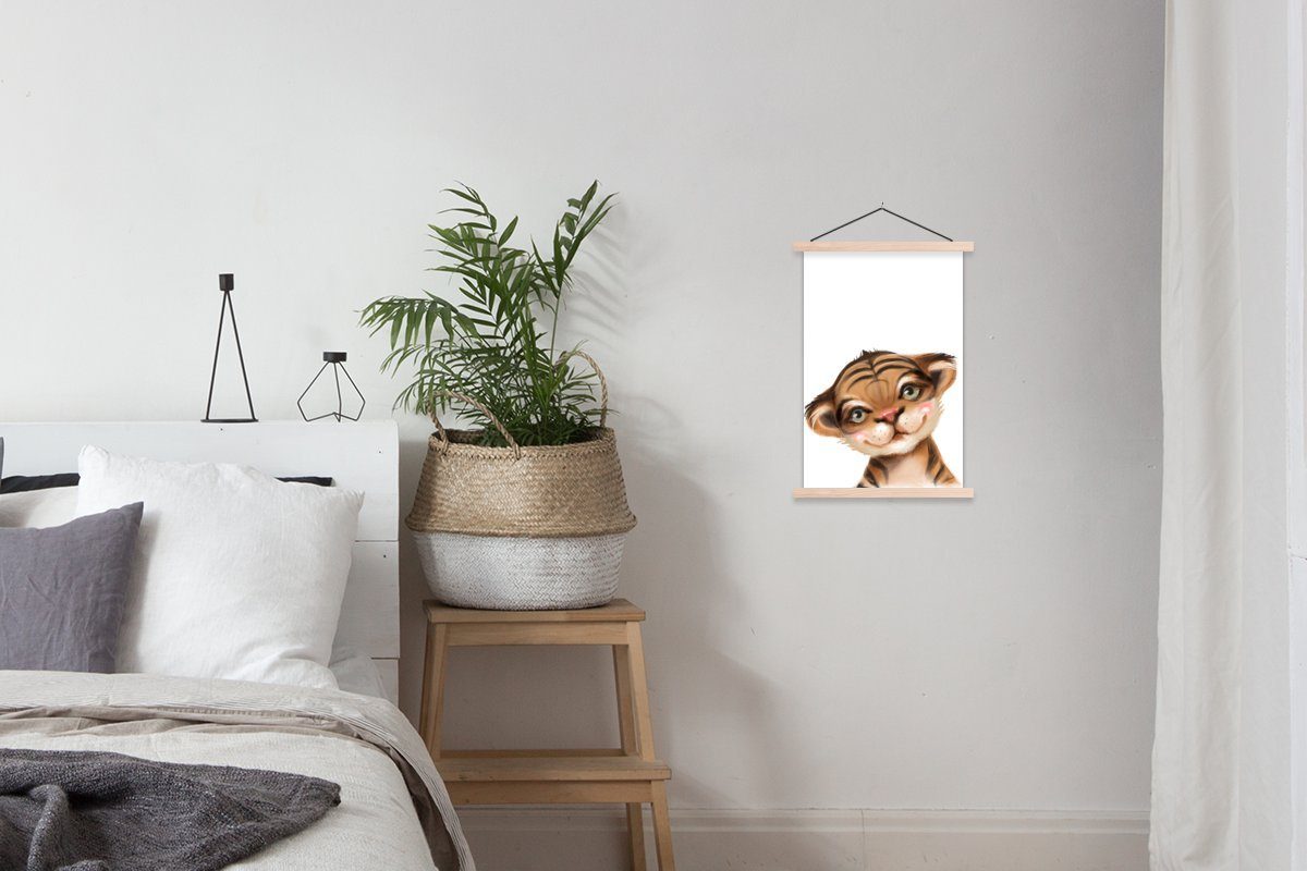 Wohnzimmer, - Bilderleiste, Magnetisch St), - für Poster Tier MuchoWow Weiß, Posterleiste, (1 Tiger Textilposter