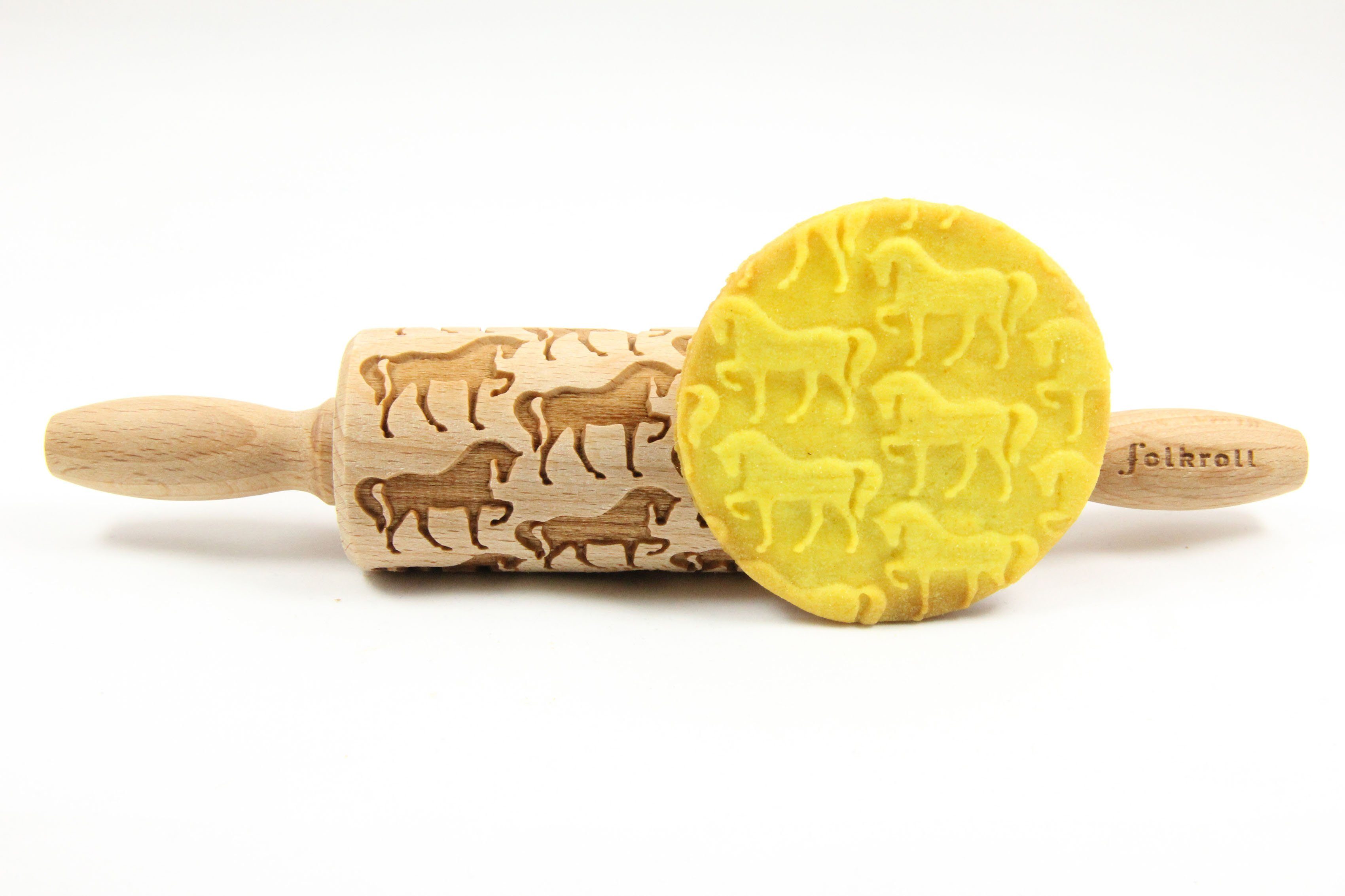 folkroll Teigroller 3D-Motiv-Teigrolle Massivholz, Pferde