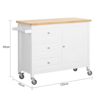 SoBuy Küchenwagen FKW106, Kücheninsel Küchenschrank Sideboard auf Rollen Weiß-Natur