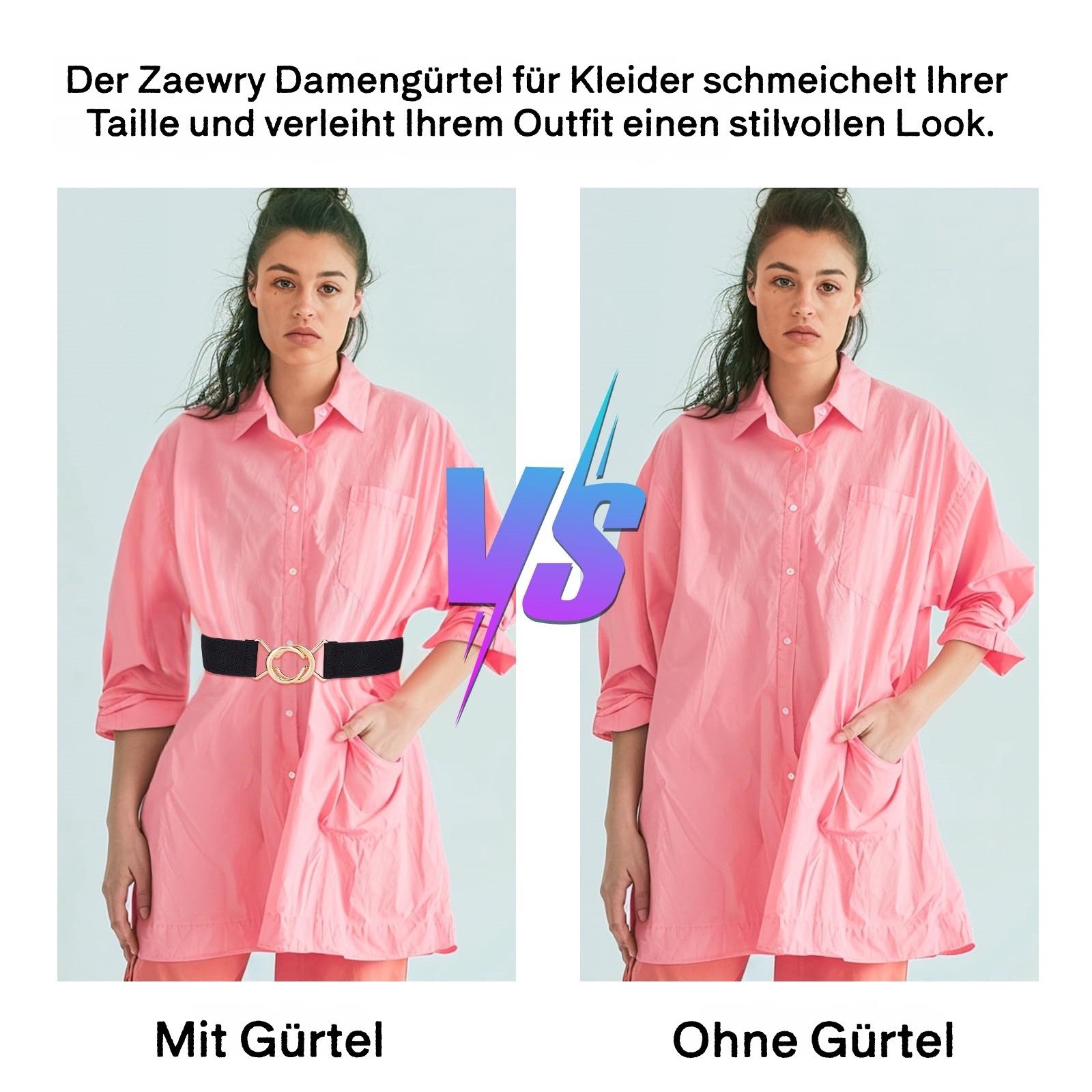 Zaewry Hüftgürtel Mode Dehnbarer Gürtel Stretch Taille Gürtel mit Goldener Schnalle Skinny Elastischer Taillengürtel Dünner Damen Vintage Gürtel – Bild 4 von 5