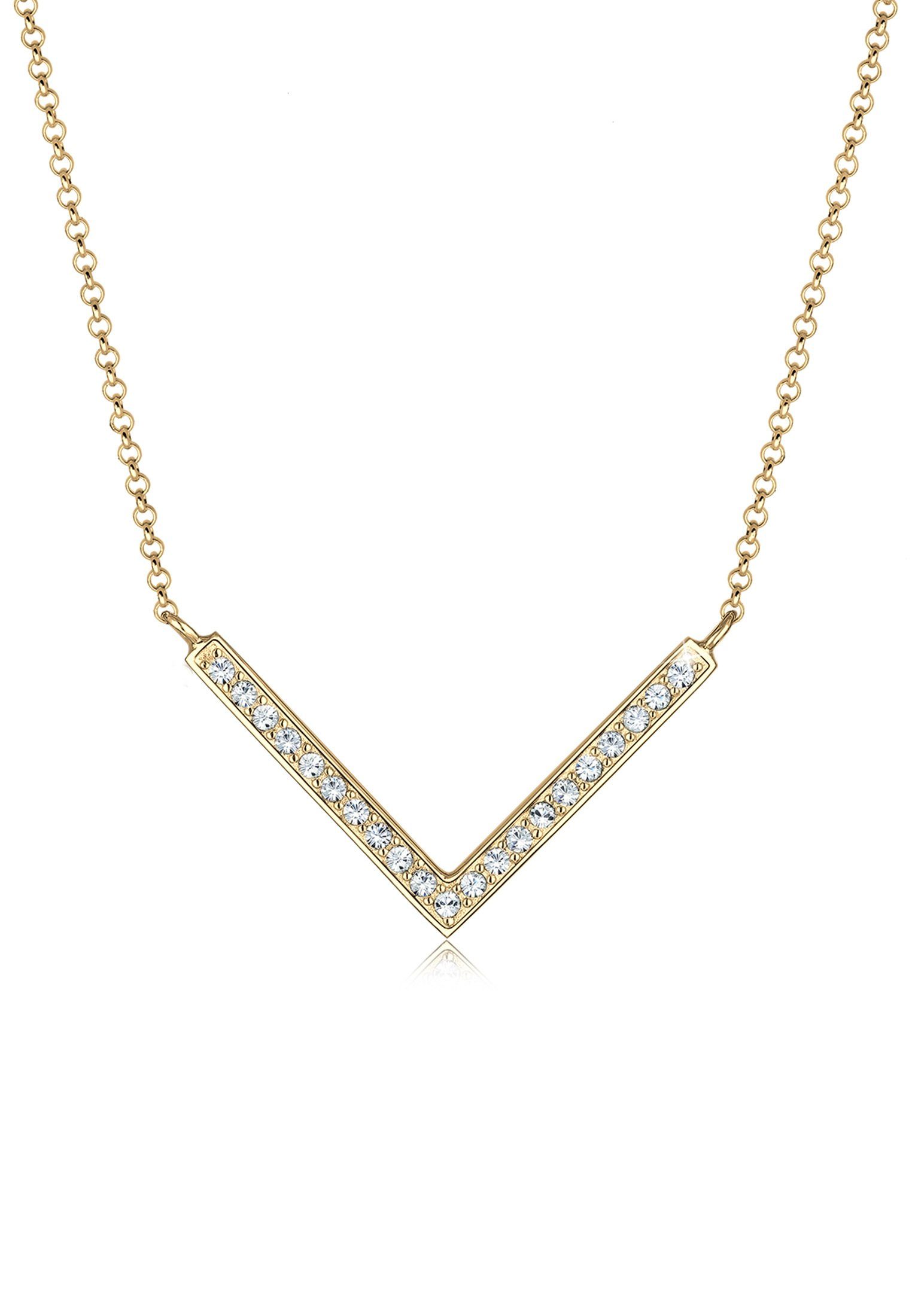 Elli Collierkettchen V-Kette Kristalle 925 Silber Gold